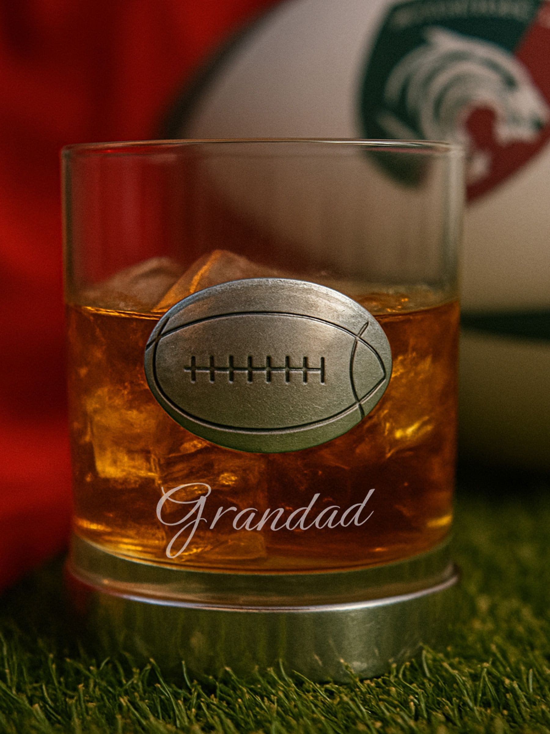 Loveabode metal rugby ball glass 100mm, imported from the UK