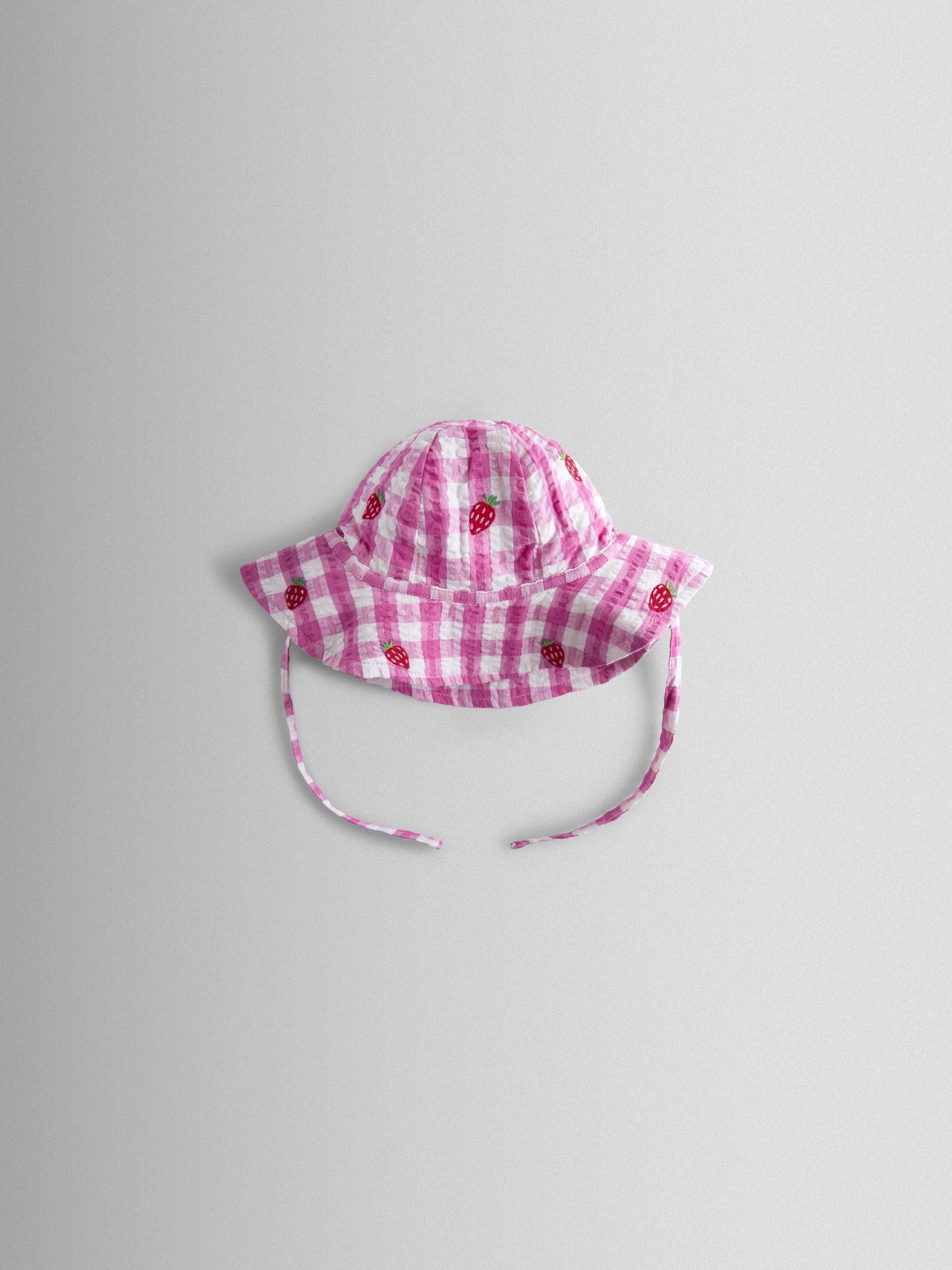 JoJo Maman Bébé pink strawberry check floppy sun hat - British product