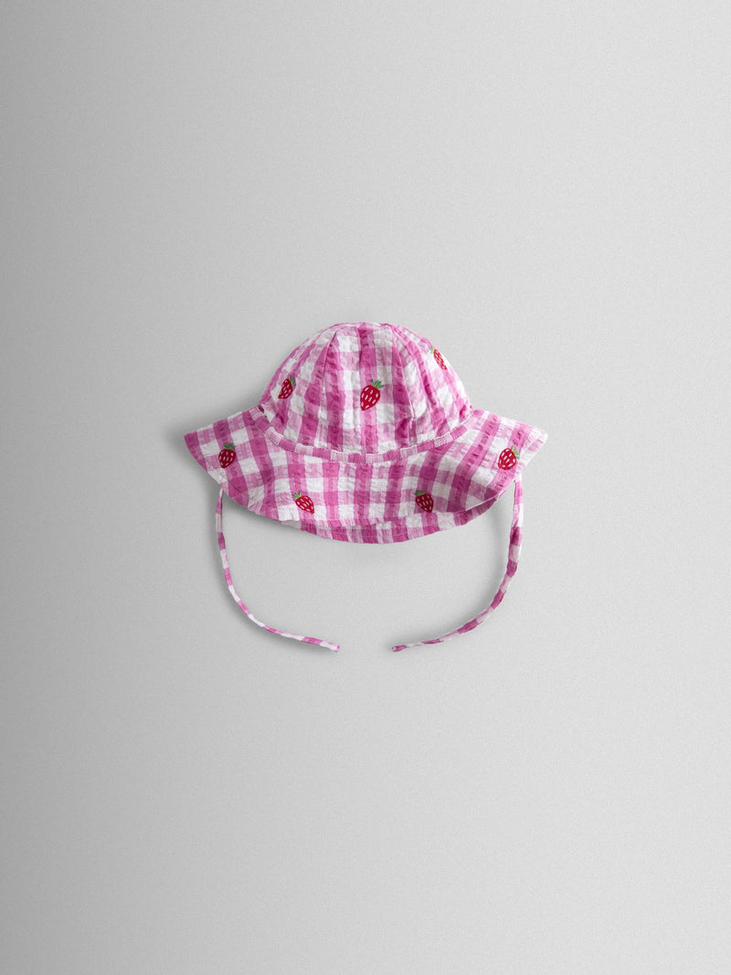 JoJo Maman Bébé pink strawberry check floppy sun hat - British product