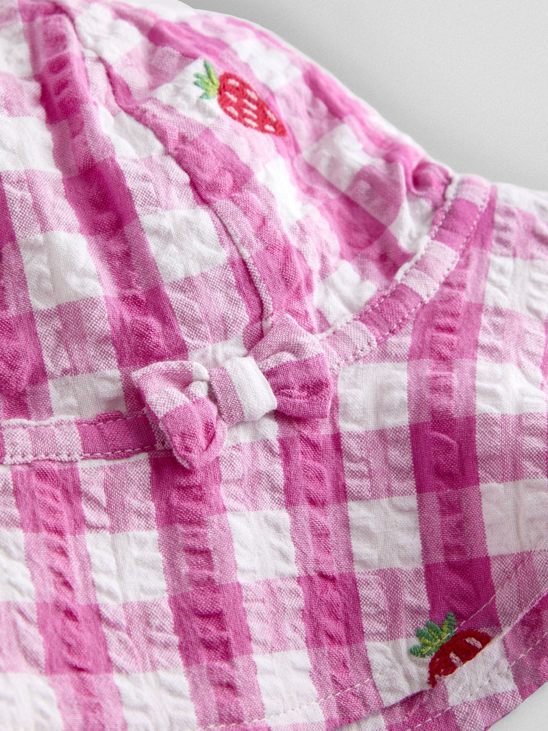 JoJo Maman Bébé pink strawberry check floppy sun hat - British product