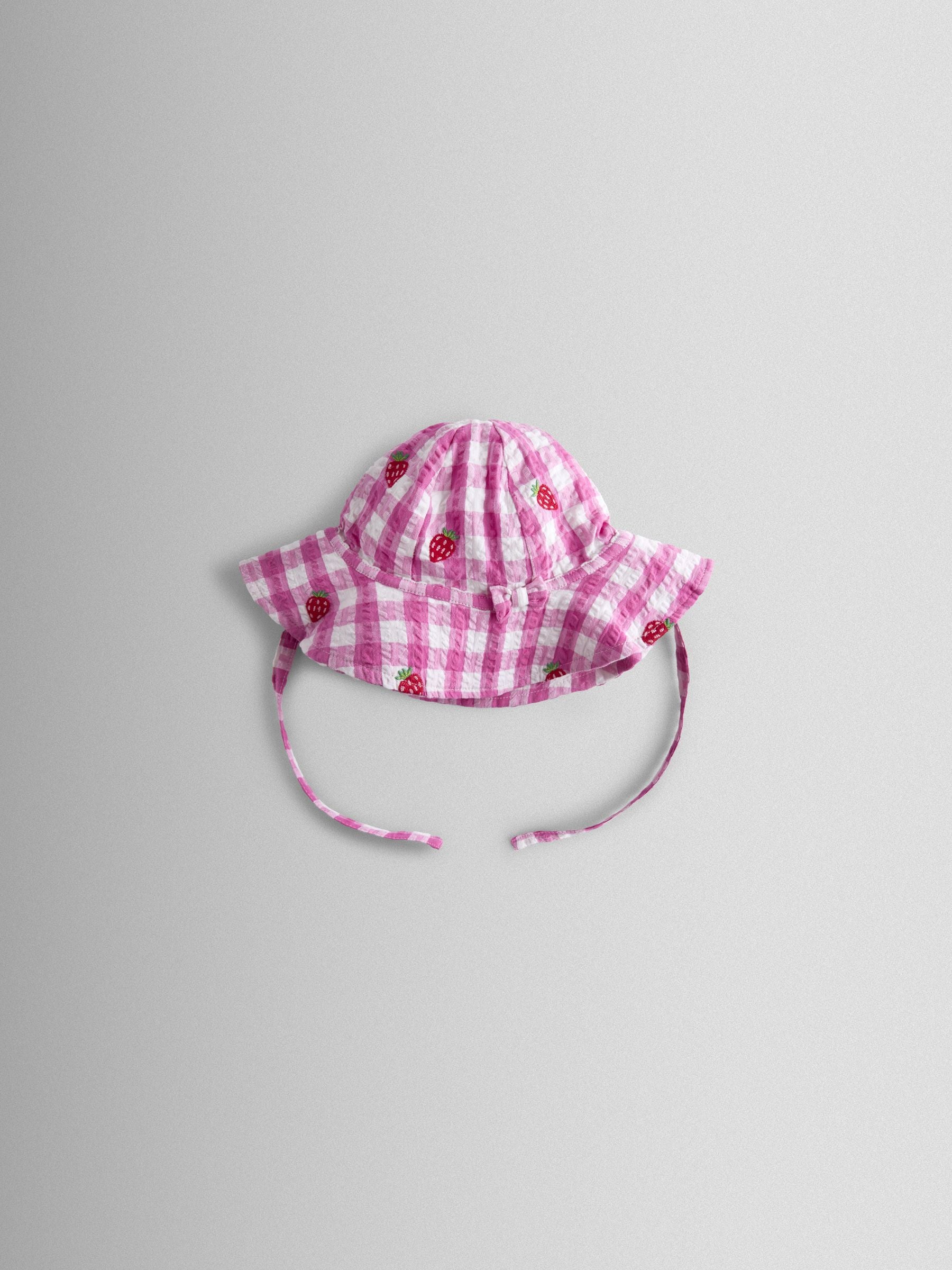 JoJo Maman Bébé pink strawberry check floppy sun hat - British product