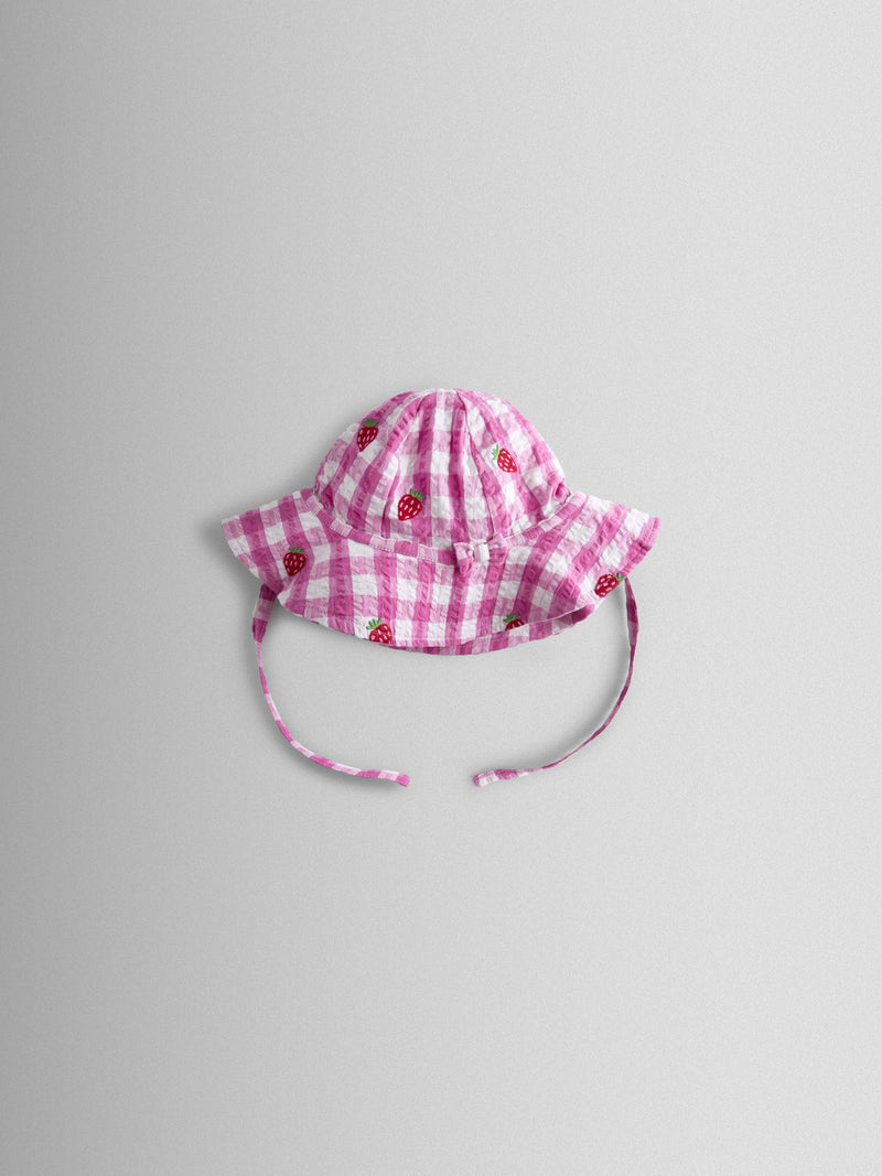 JoJo Maman Bébé pink strawberry check floppy sun hat - British product
