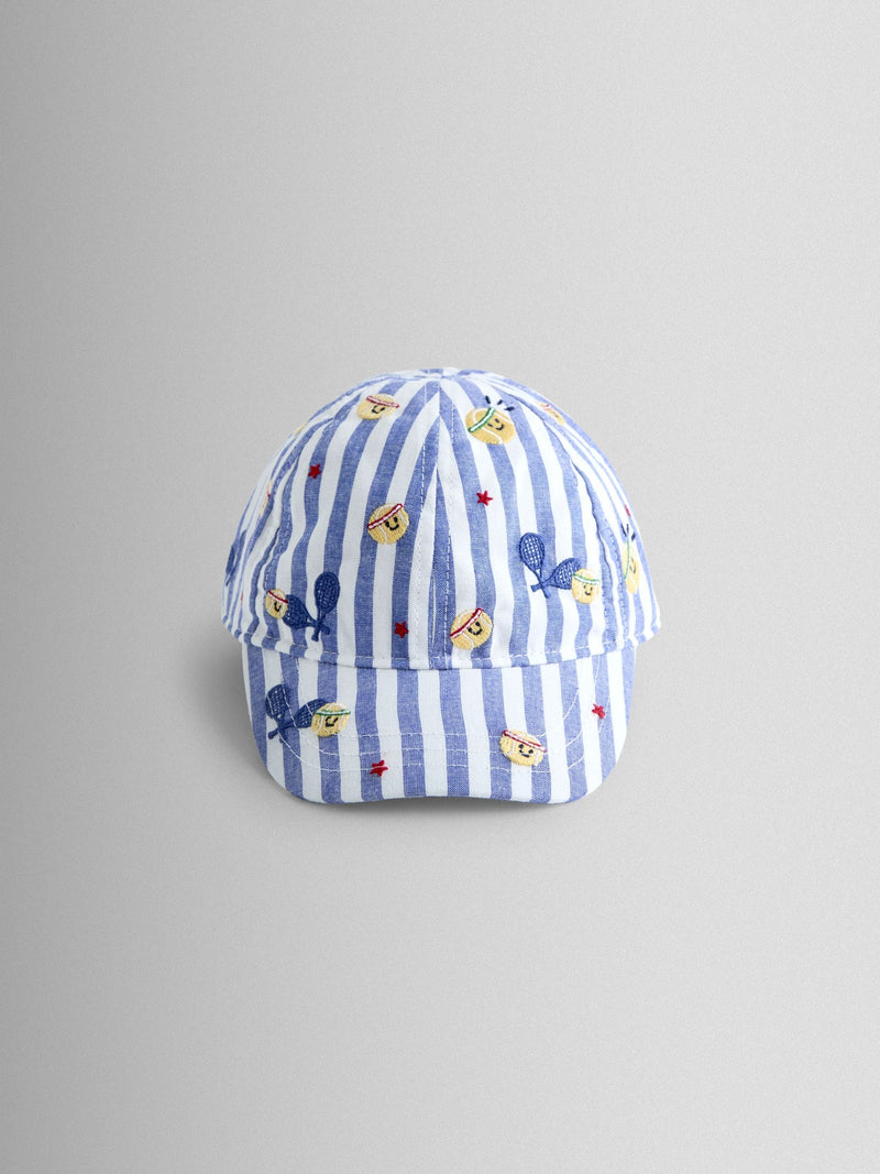 JoJo Maman Bébé ecru striped baby cap (British brand)