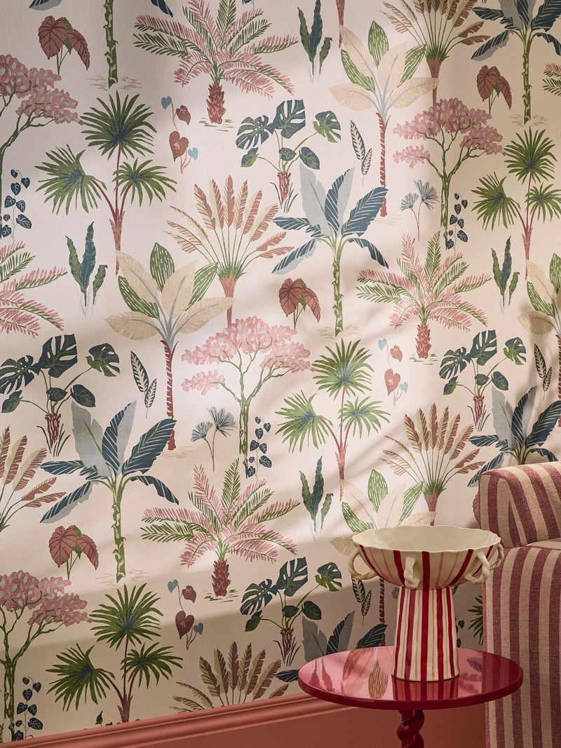 Pastel Oasis Palm wallpaper sample A4, imported from the UK
