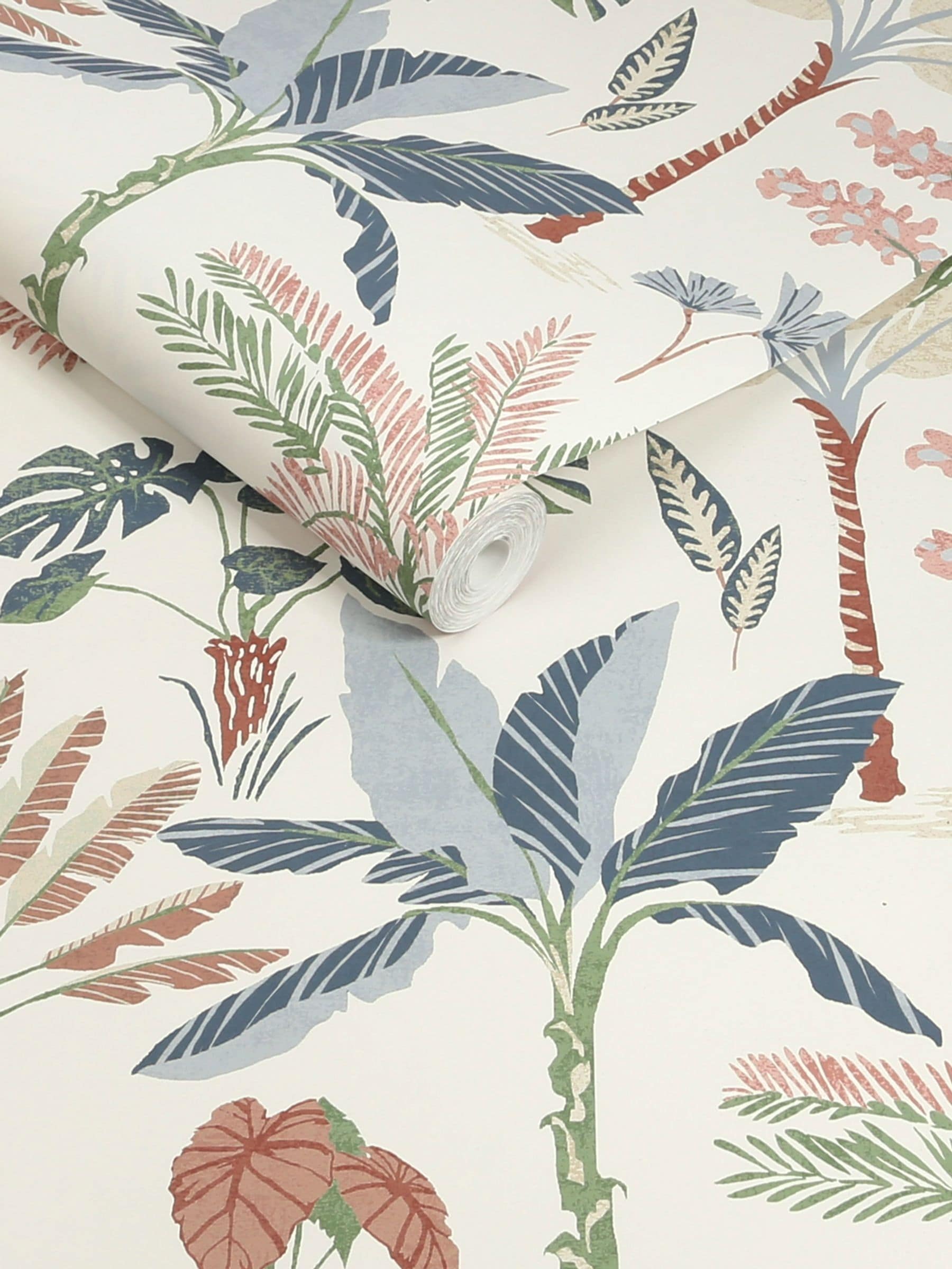 Pastel Oasis Palm wallpaper sample A4, imported from the UK