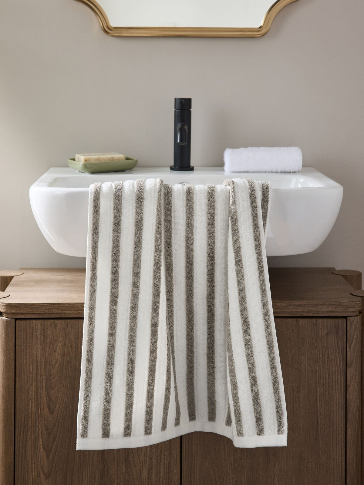 Black and white stripe cotton towel, imported from the UK
