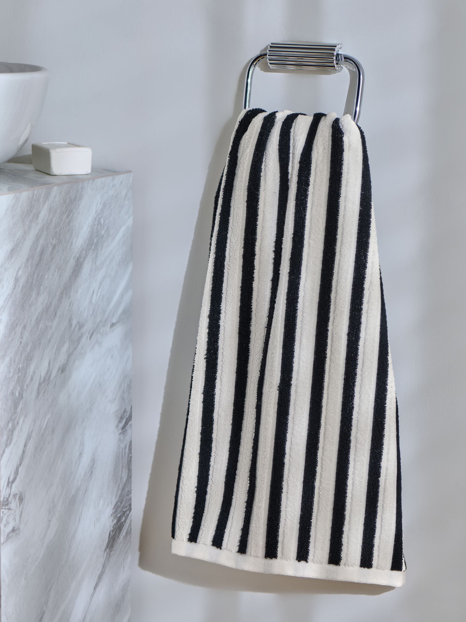 Black and white stripe cotton towel, imported from the UK