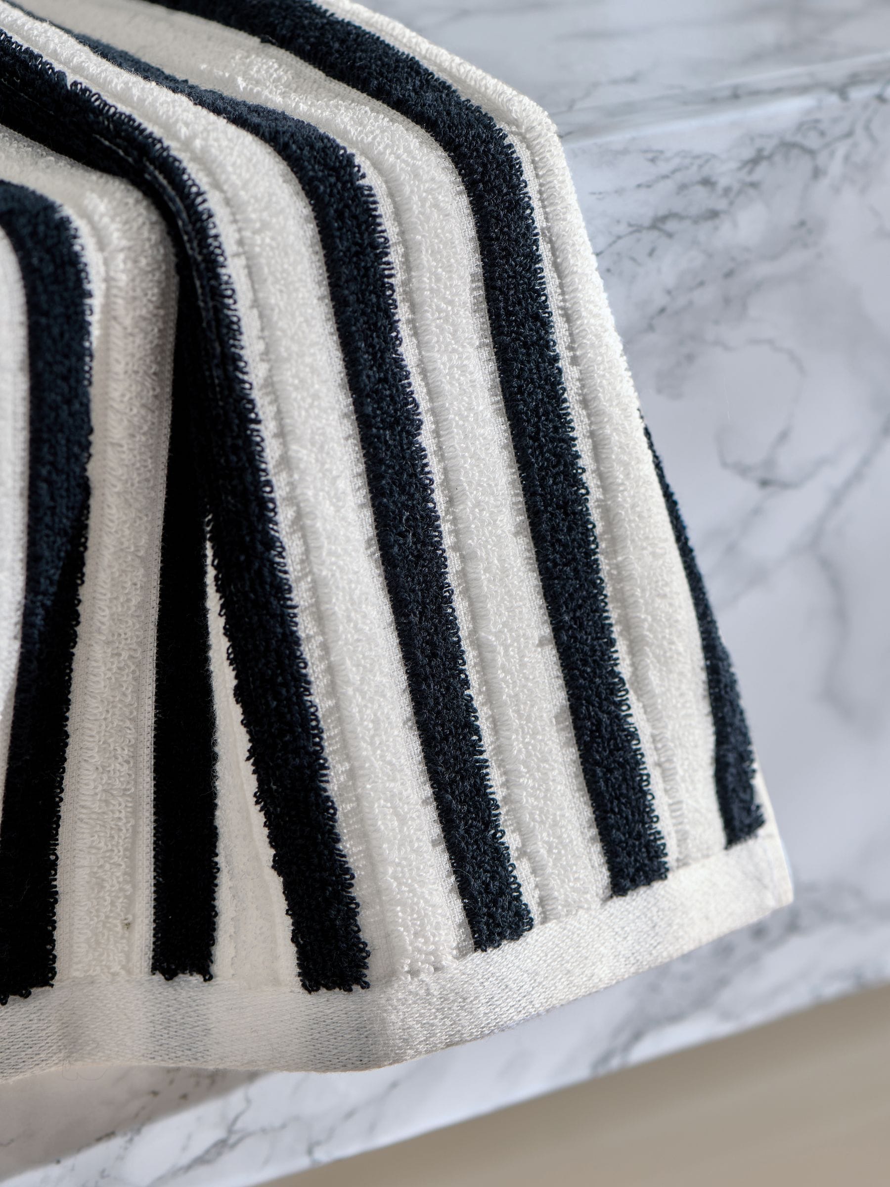 Black and white stripe cotton towel, imported from the UK