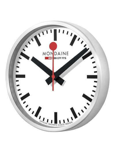 ساعة حائط Mondaine بيضاء Wi-Fi Stop 2 Go مقاس 25 سم