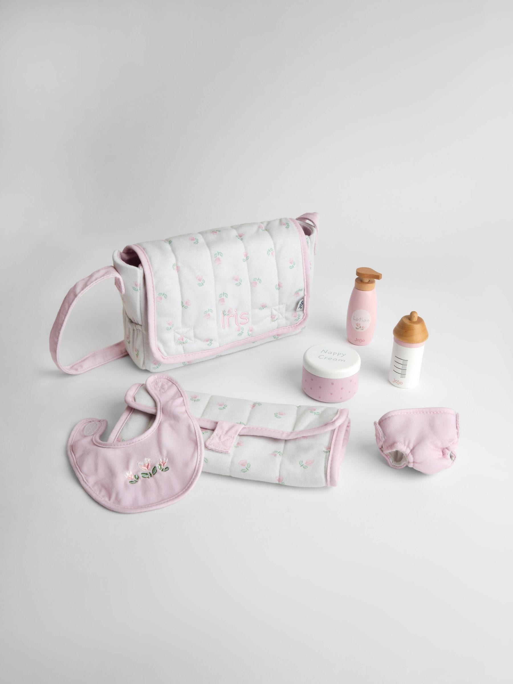 JoJo Maman Bébé personalised baby doll changing bag, imported from the UK