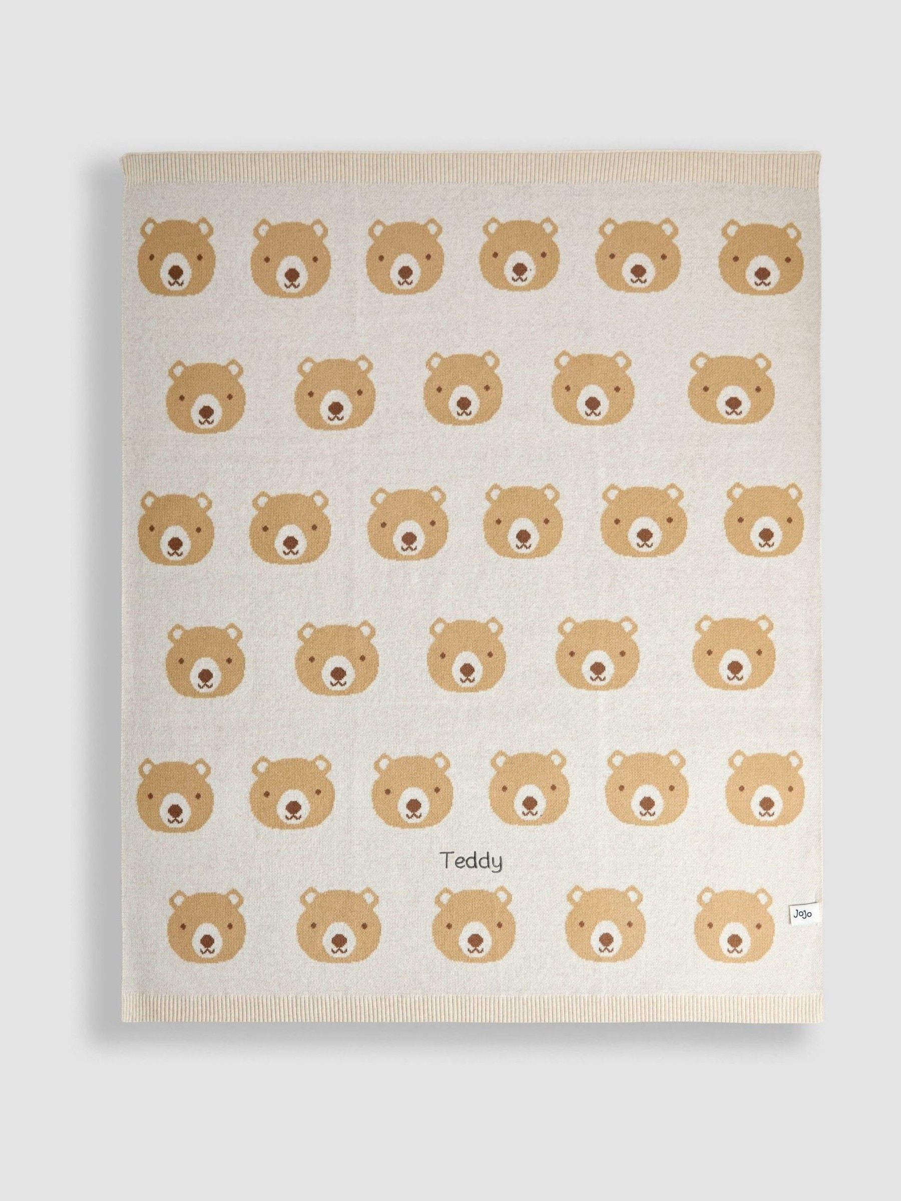 JoJo Maman Bébé cream bear personalised knitted shawl blanket - British product