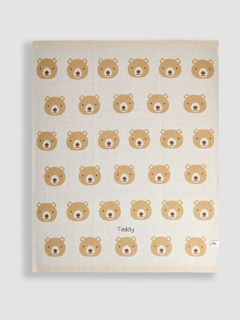 JoJo Maman Bébé cream bear personalised knitted shawl blanket - British product