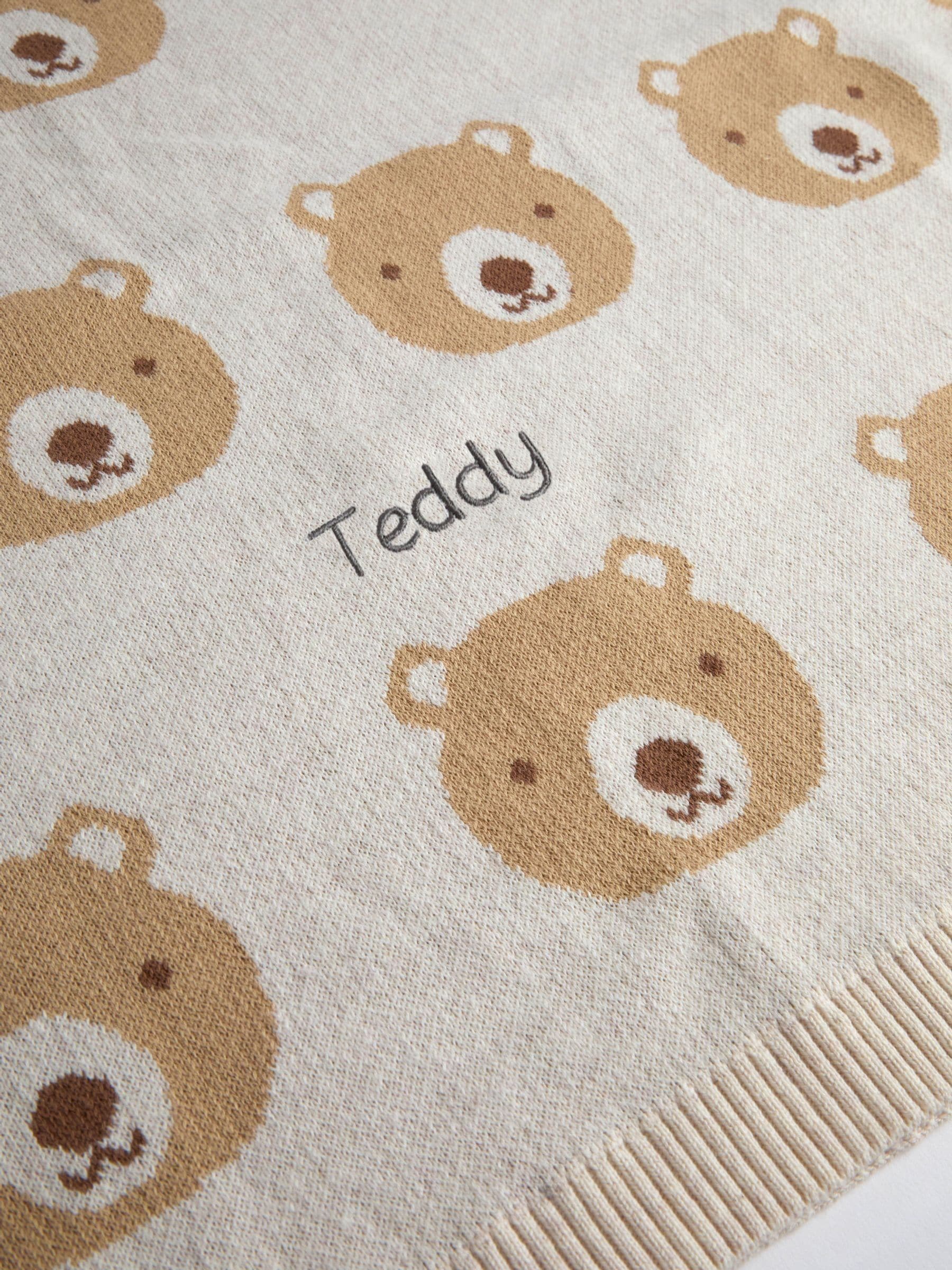 JoJo Maman Bébé cream bear personalised knitted shawl blanket - British product