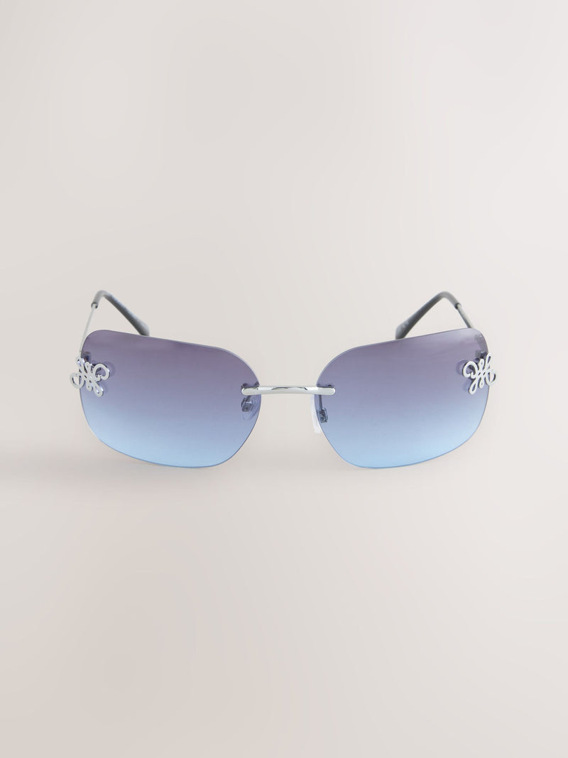 Blue wrap around sunglasses with metal frame, imported from the UK