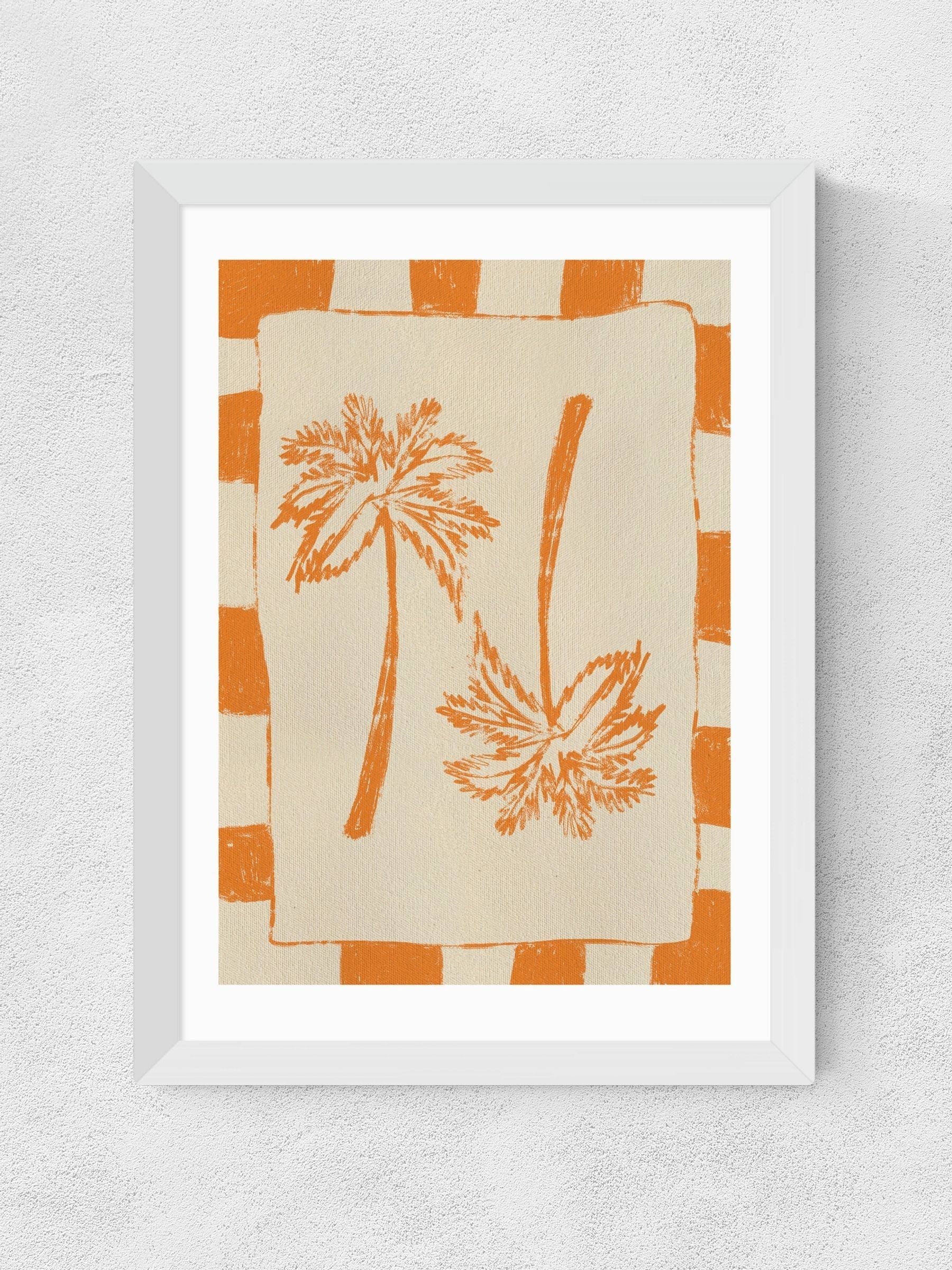 East End Prints White Palm Paradise Orange Wall Art Print by Shatha Dafai