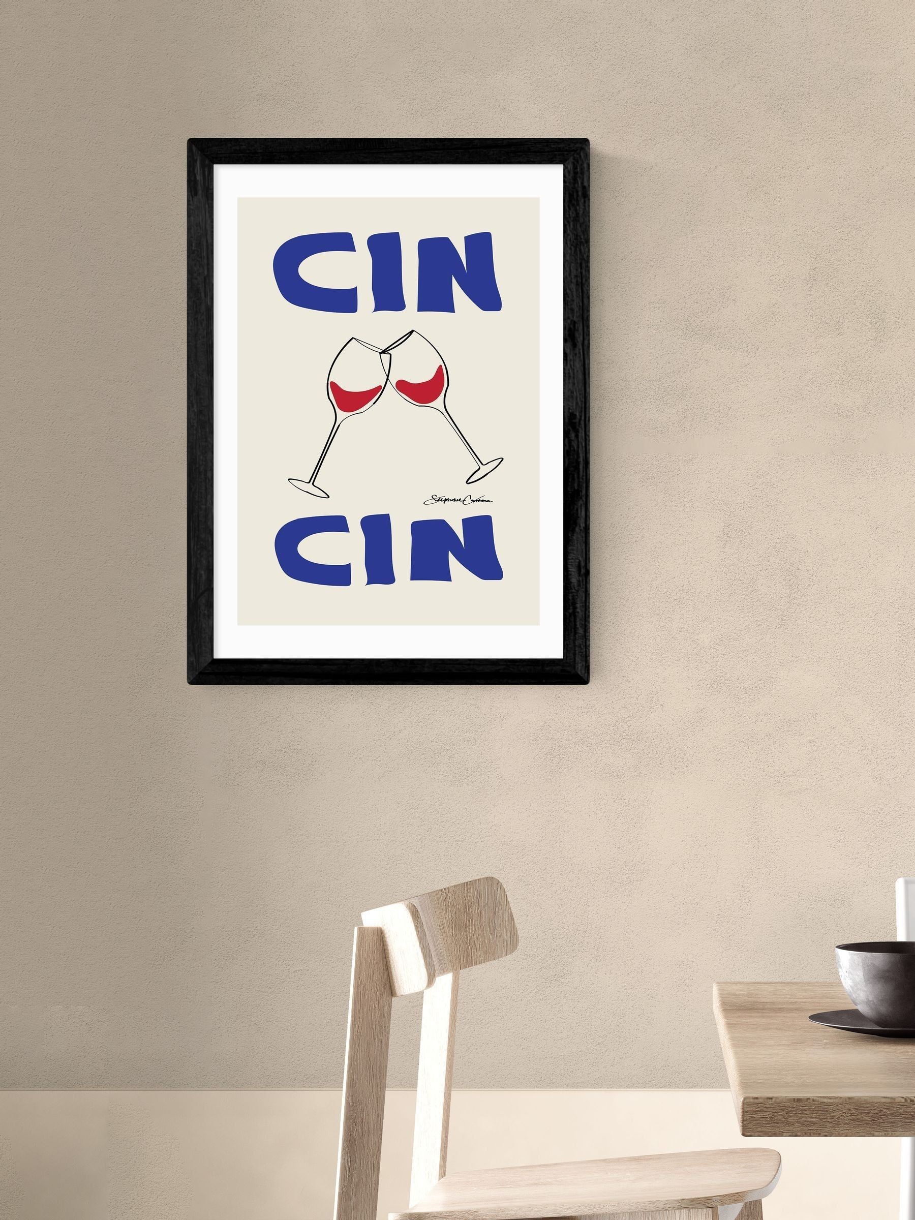 East End Prints White Cin Cin Wall Art Print by Stephie Cardona Wine-Themed Typographic Print