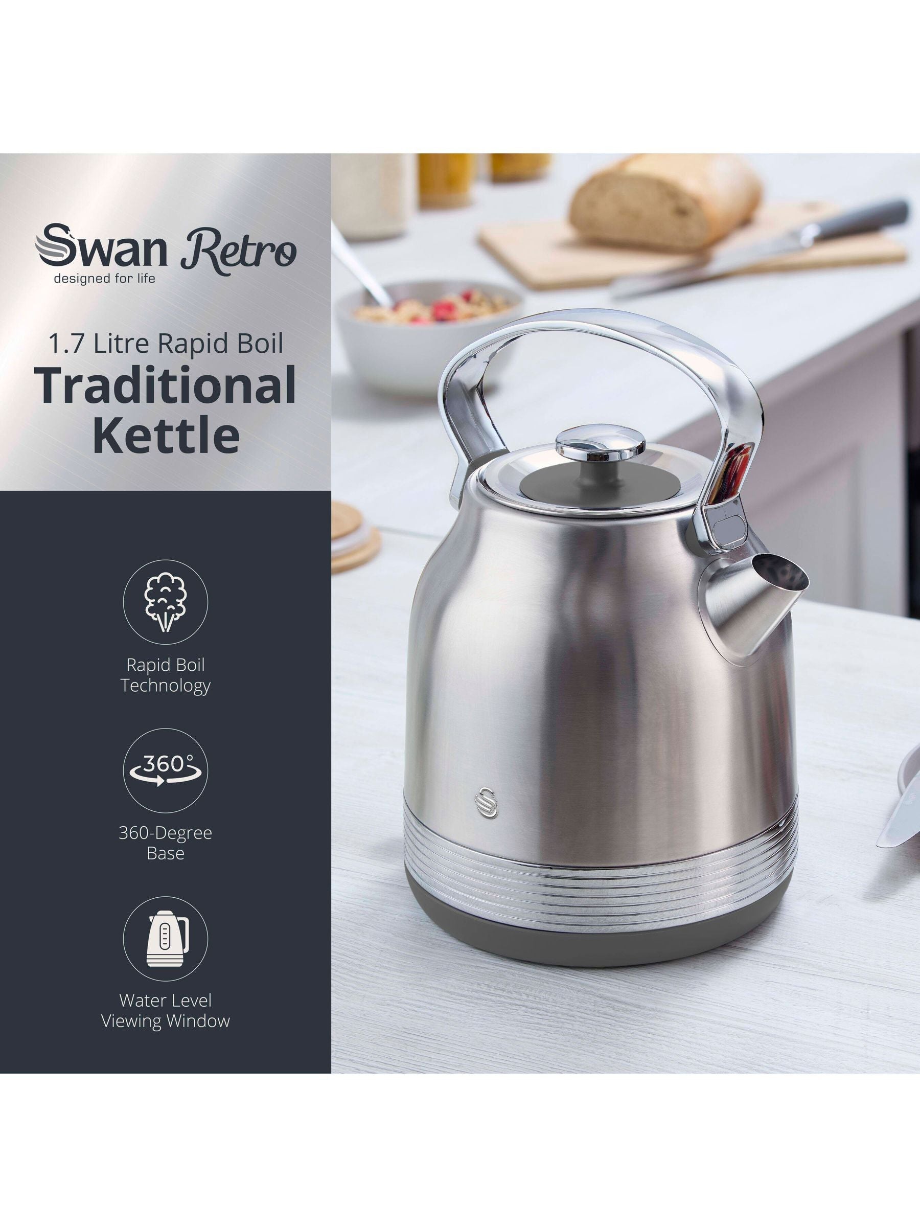 Swan Retro Traditional 1.7L electric kettle (British brand)