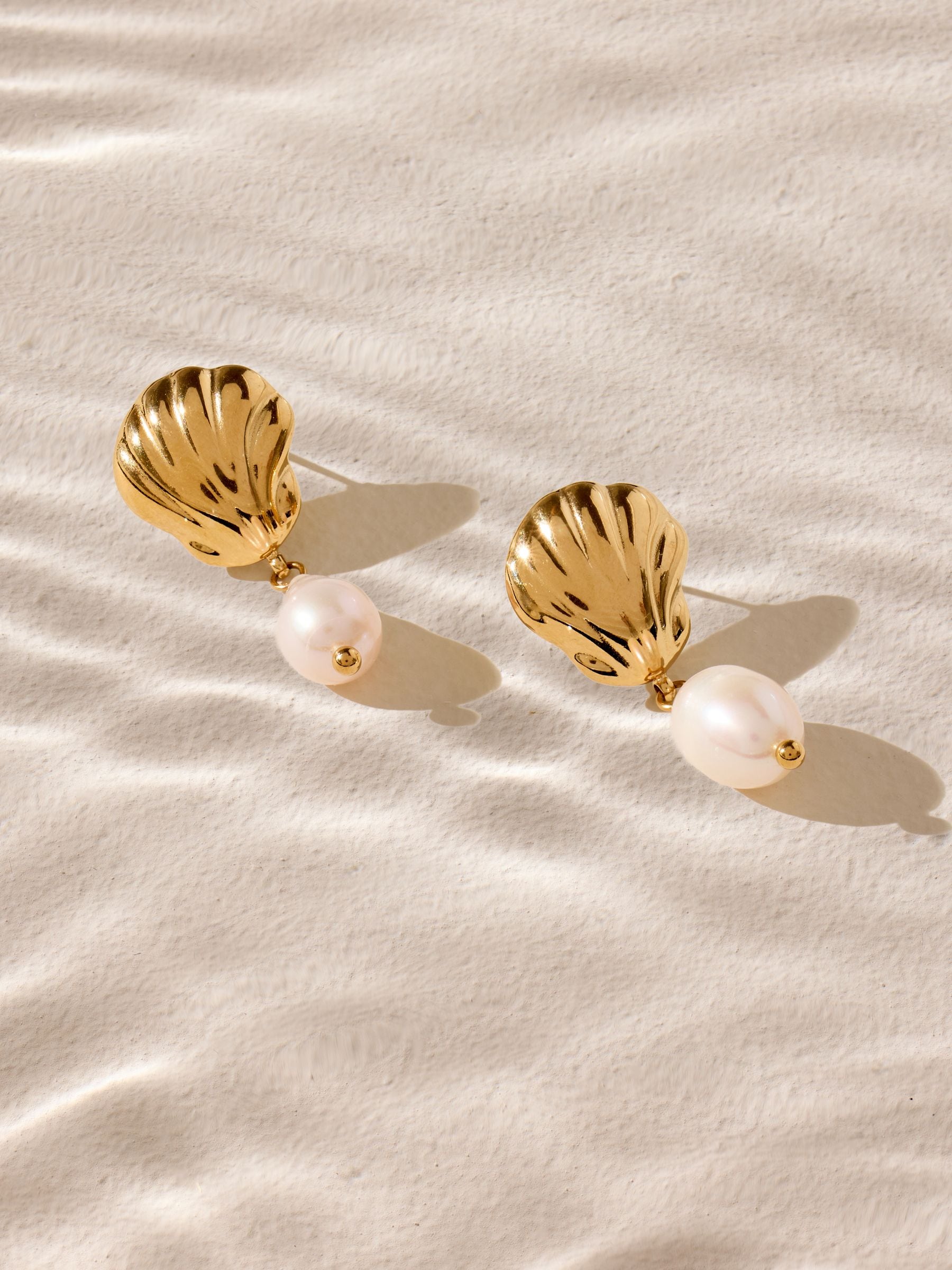Gold tone waterproof pearl drop earrings - British product