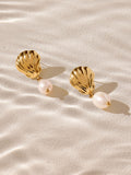 Gold tone waterproof pearl drop earrings - British product