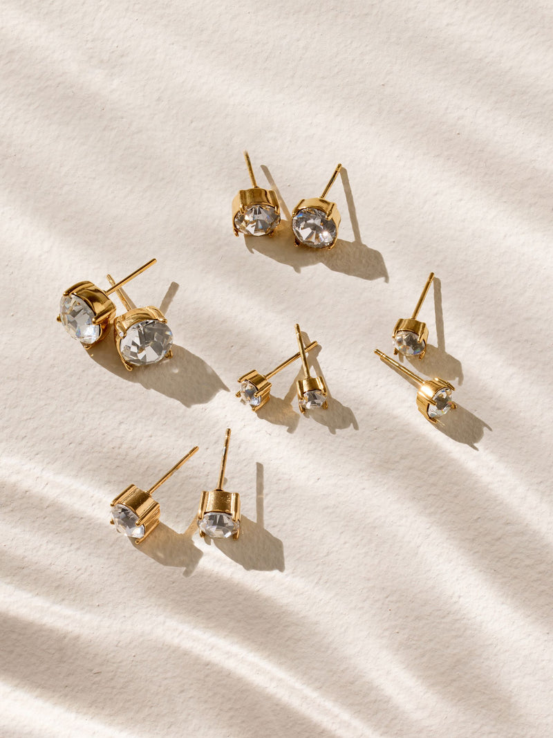 Gold tone stainless steel sparkle stud earrings 5-pack, imported from the UK