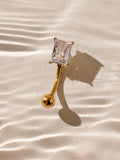 Belly bar with cubic zirconia stone in gold tone (British brand)