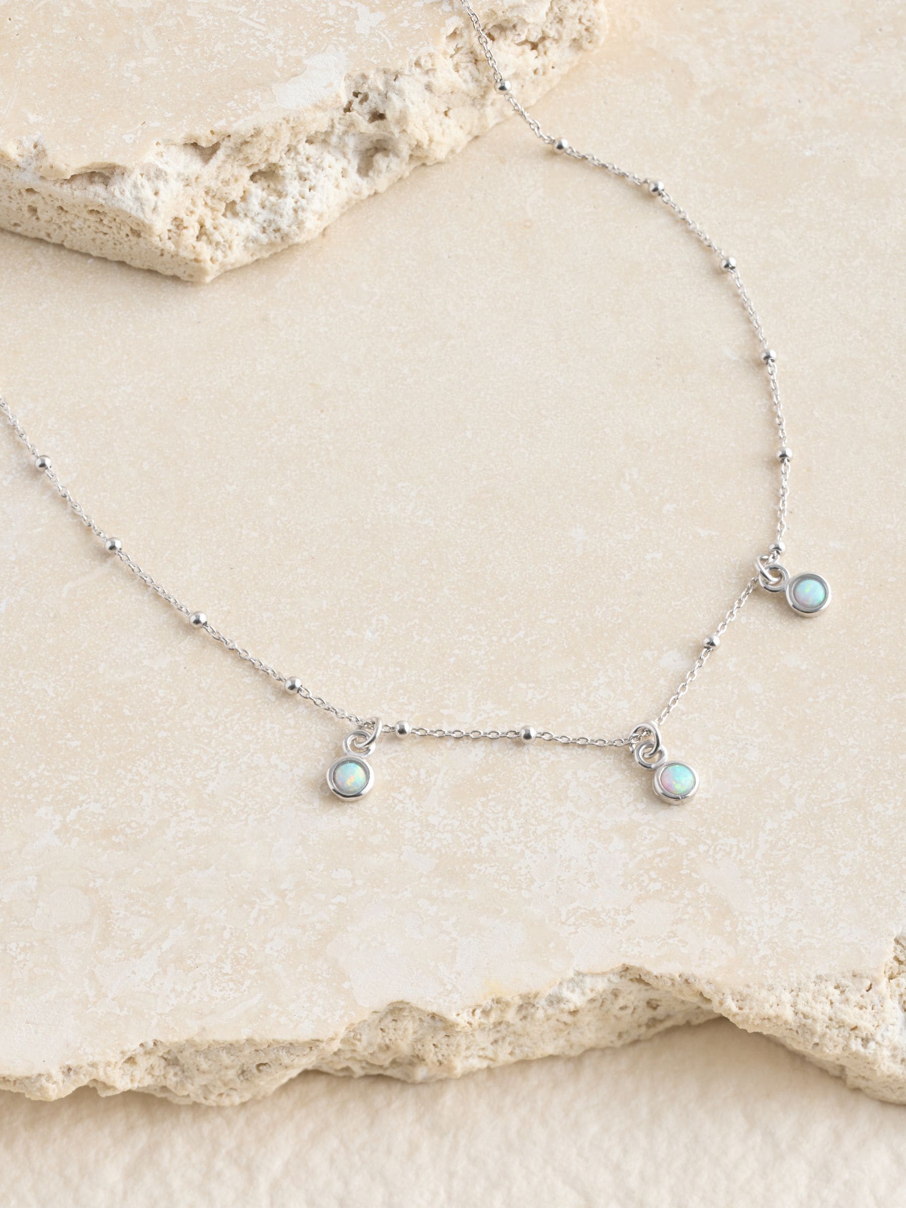 Sterling silver opal drop necklace with ball chain - British product