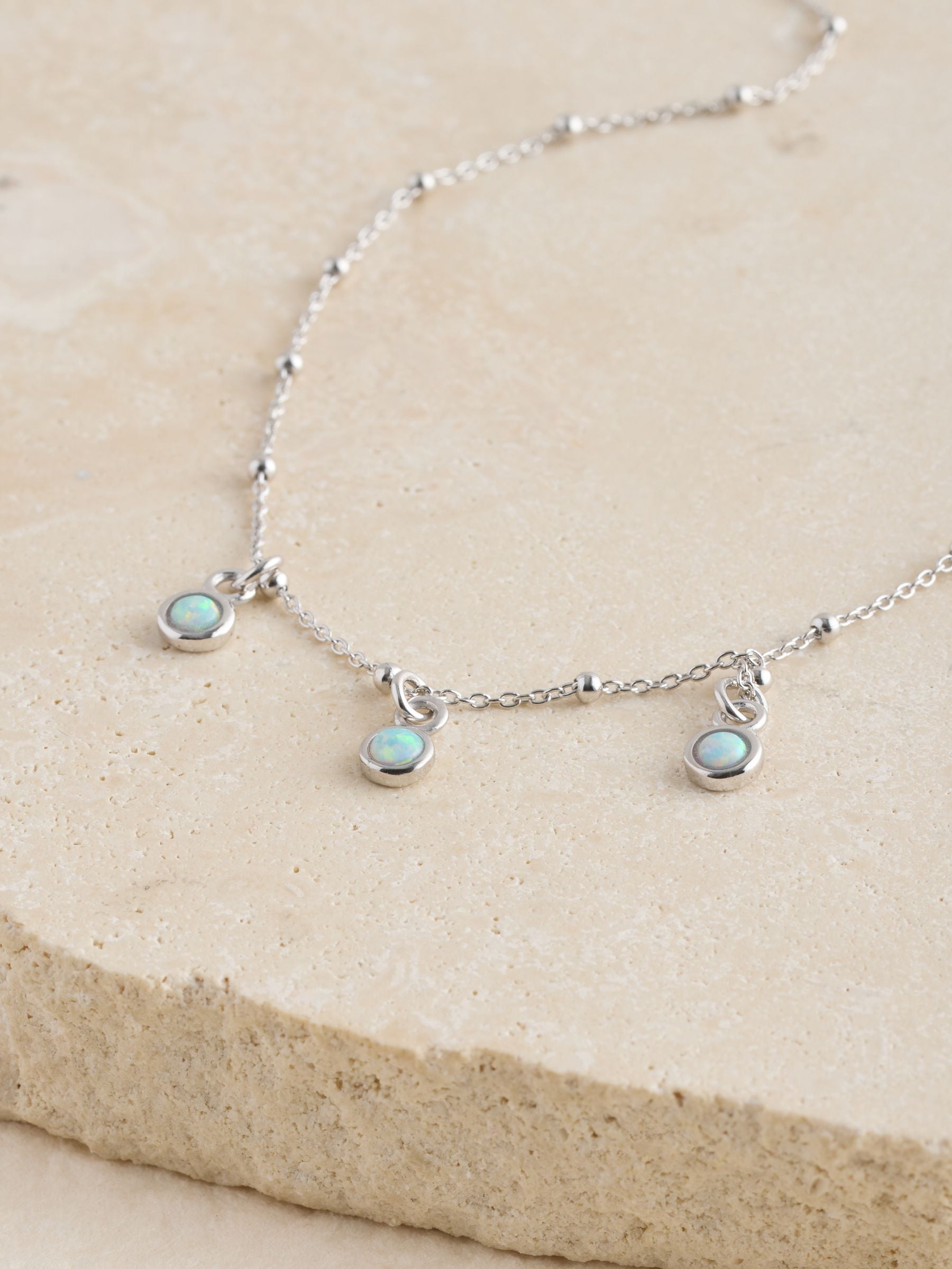 Sterling silver opal drop necklace with ball chain - British product