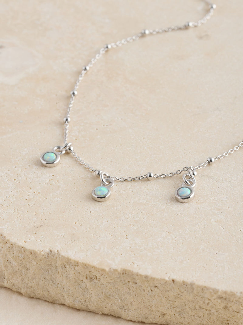 Sterling silver opal drop necklace with ball chain - British product