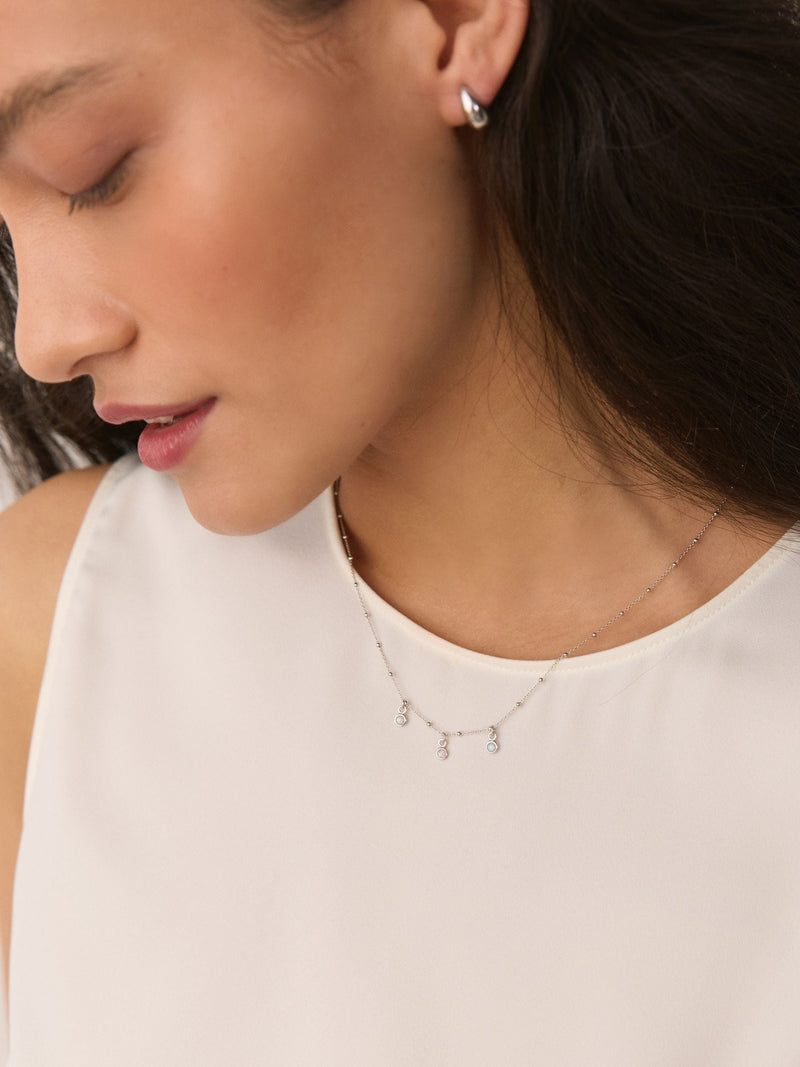 Sterling silver opal drop necklace with ball chain - British product