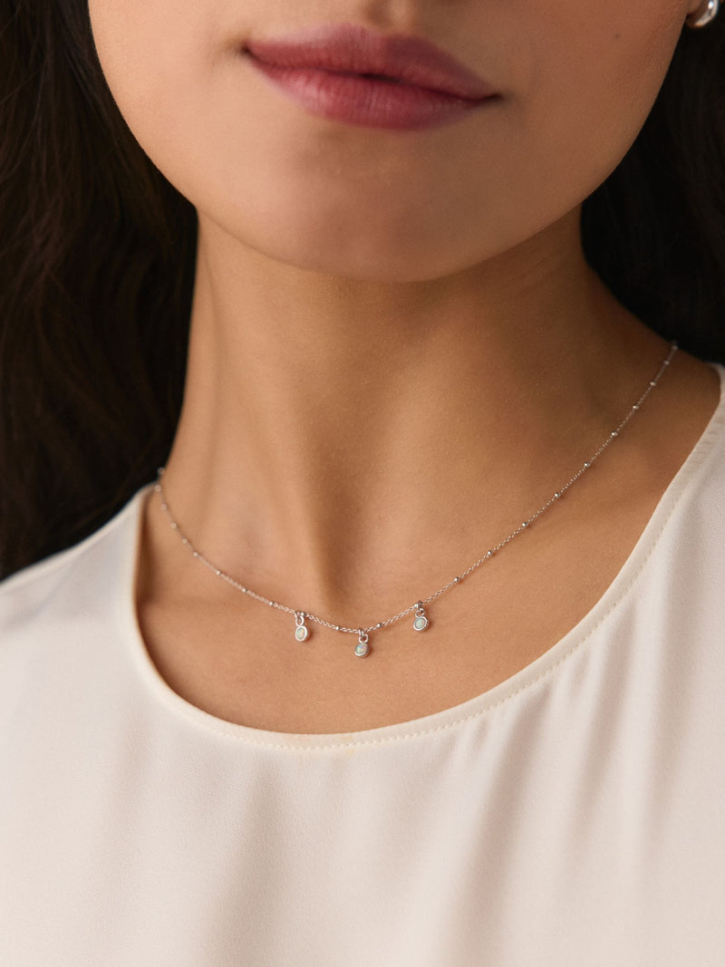 Sterling silver opal drop necklace with ball chain - British product