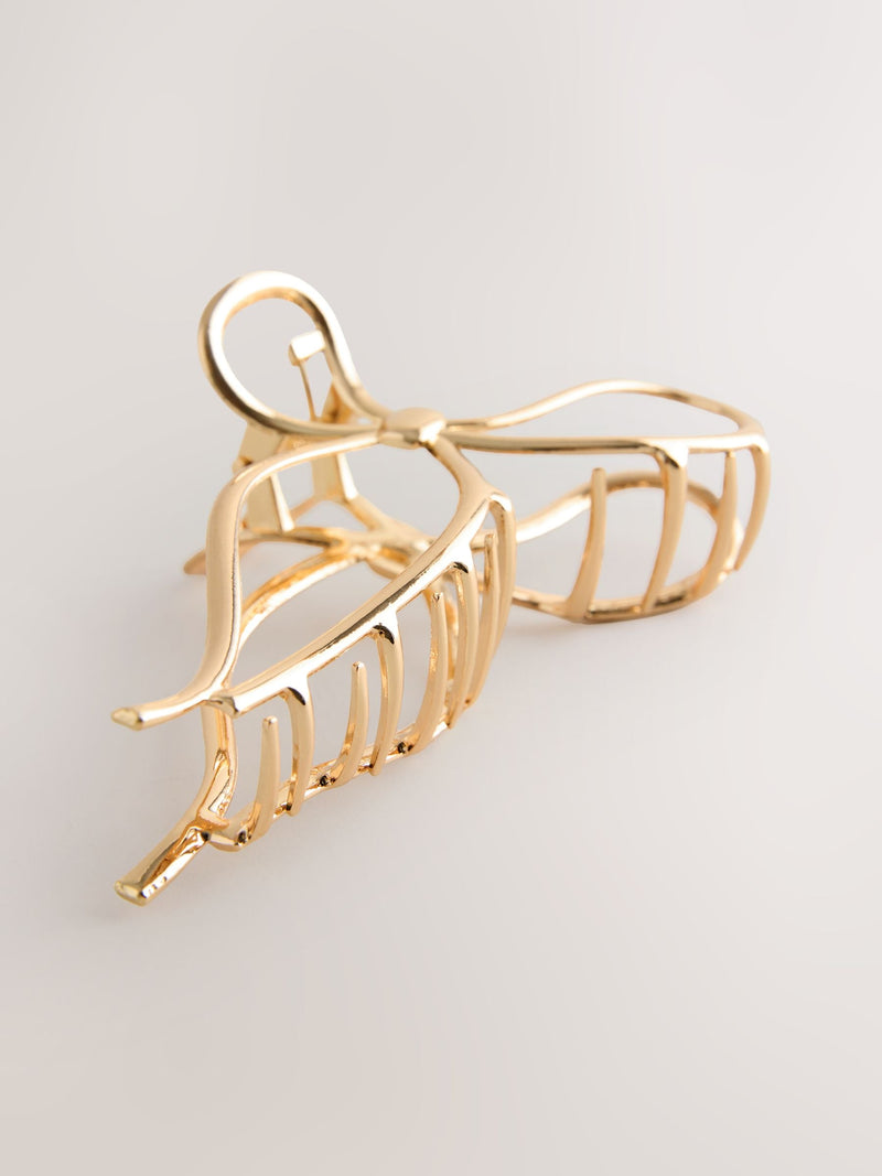 Gold tone metal bow claw clip for hair - British product