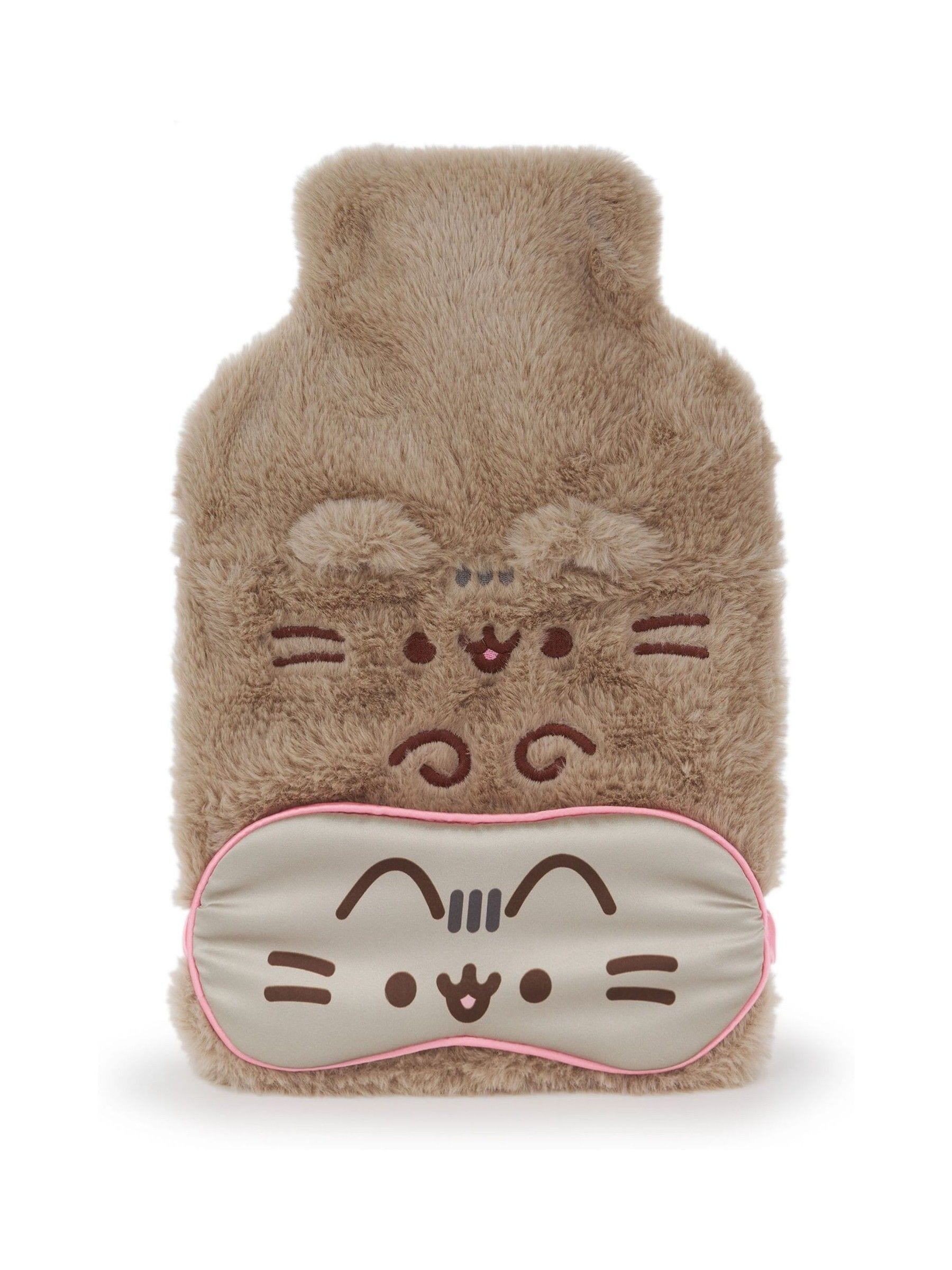 Pusheen brown hot water bottle with eye mask, UK version