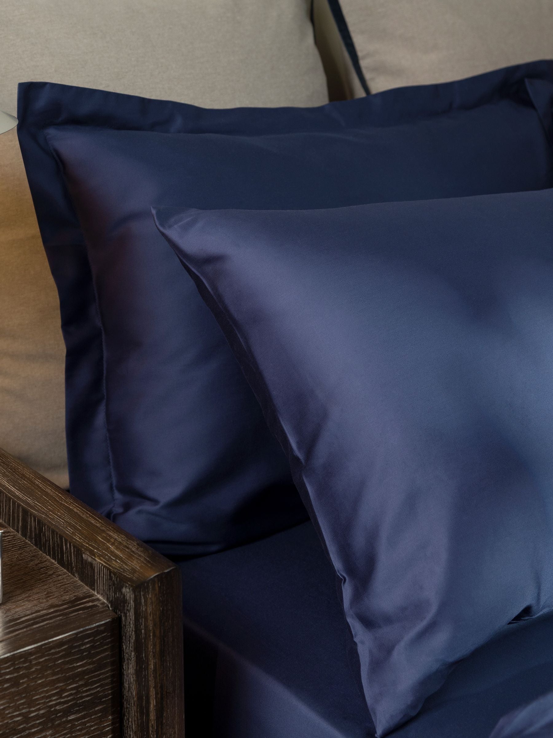 Christy Navy Classic Cotton Sateen Pillowcase Plain Pair
