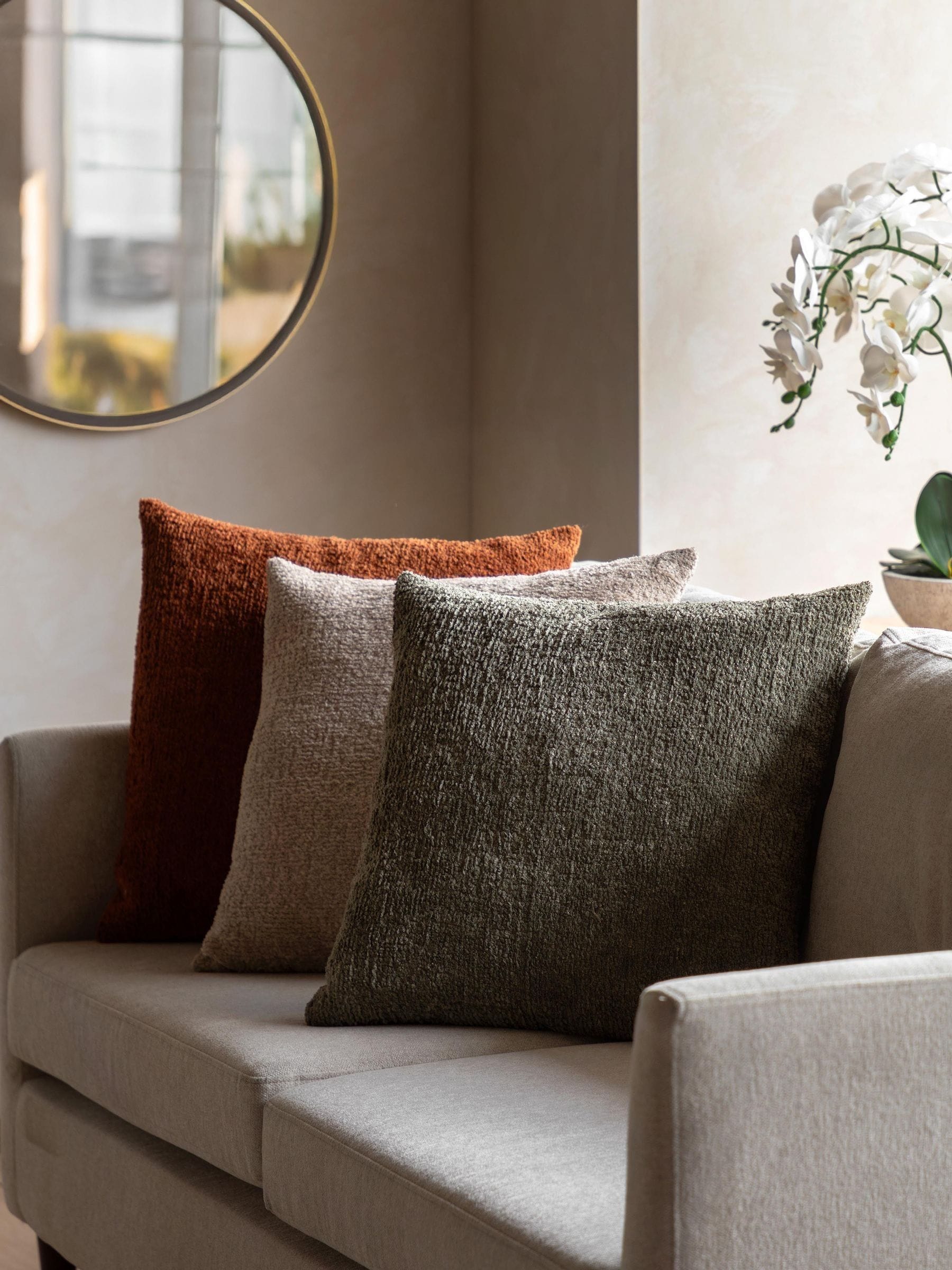 Gallery Home olive chenille cushion 50cm (British brand)
