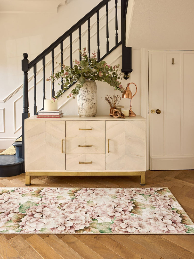 Hug Rug blush pink wild hydrangea runner 75x220cm, imported from the UK