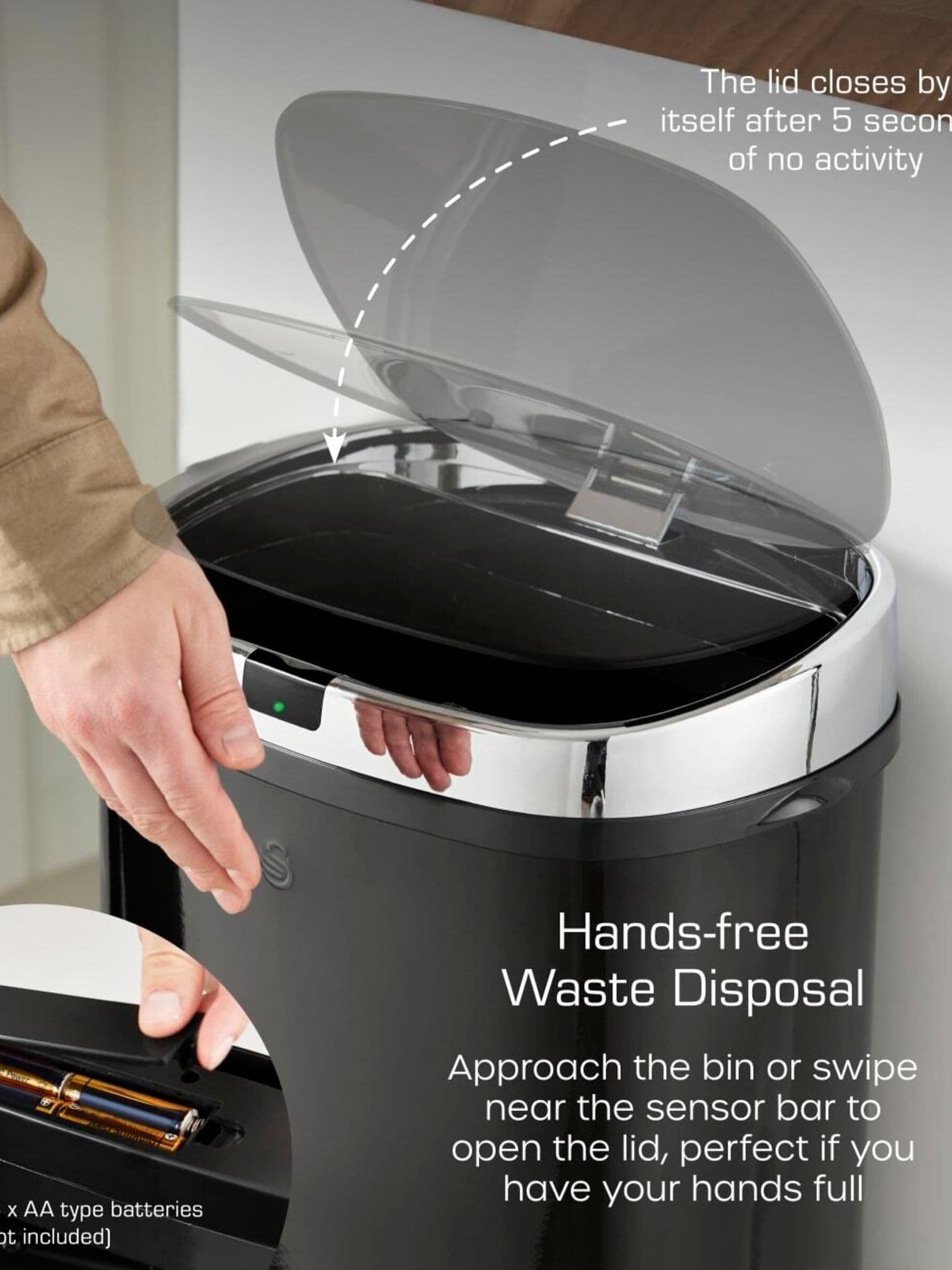 Swan black square sensor bin 42L (British brand)