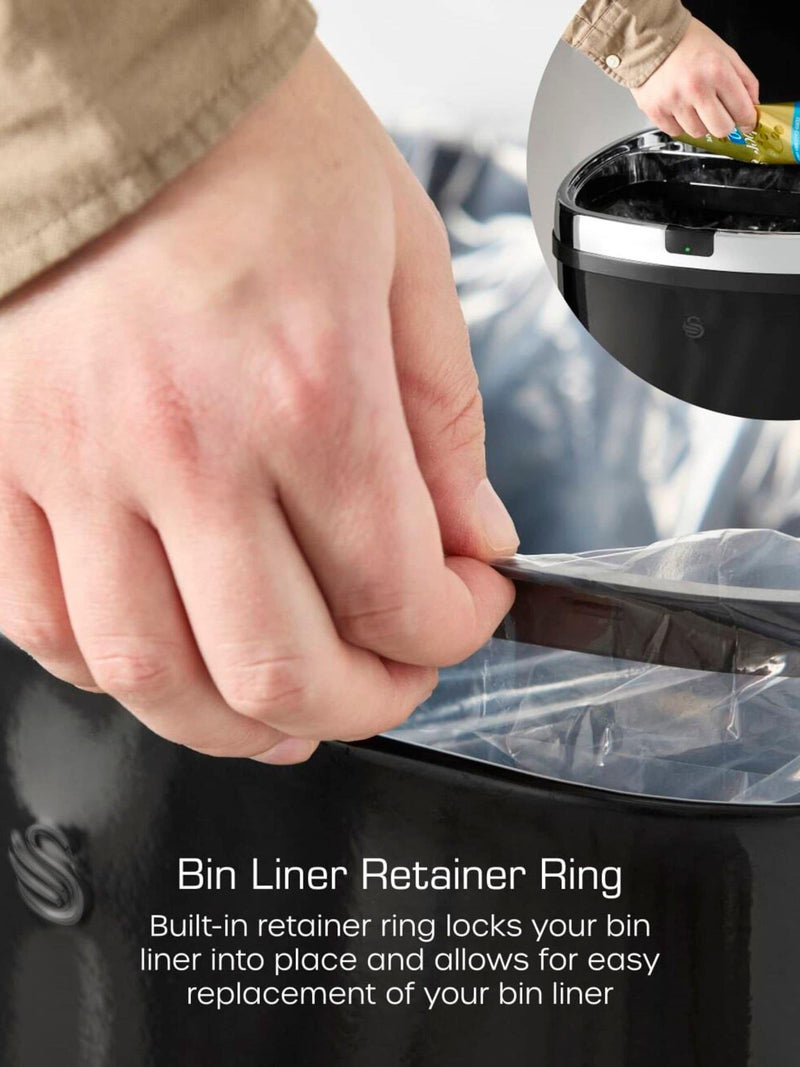Swan black square sensor bin 42L (British brand)