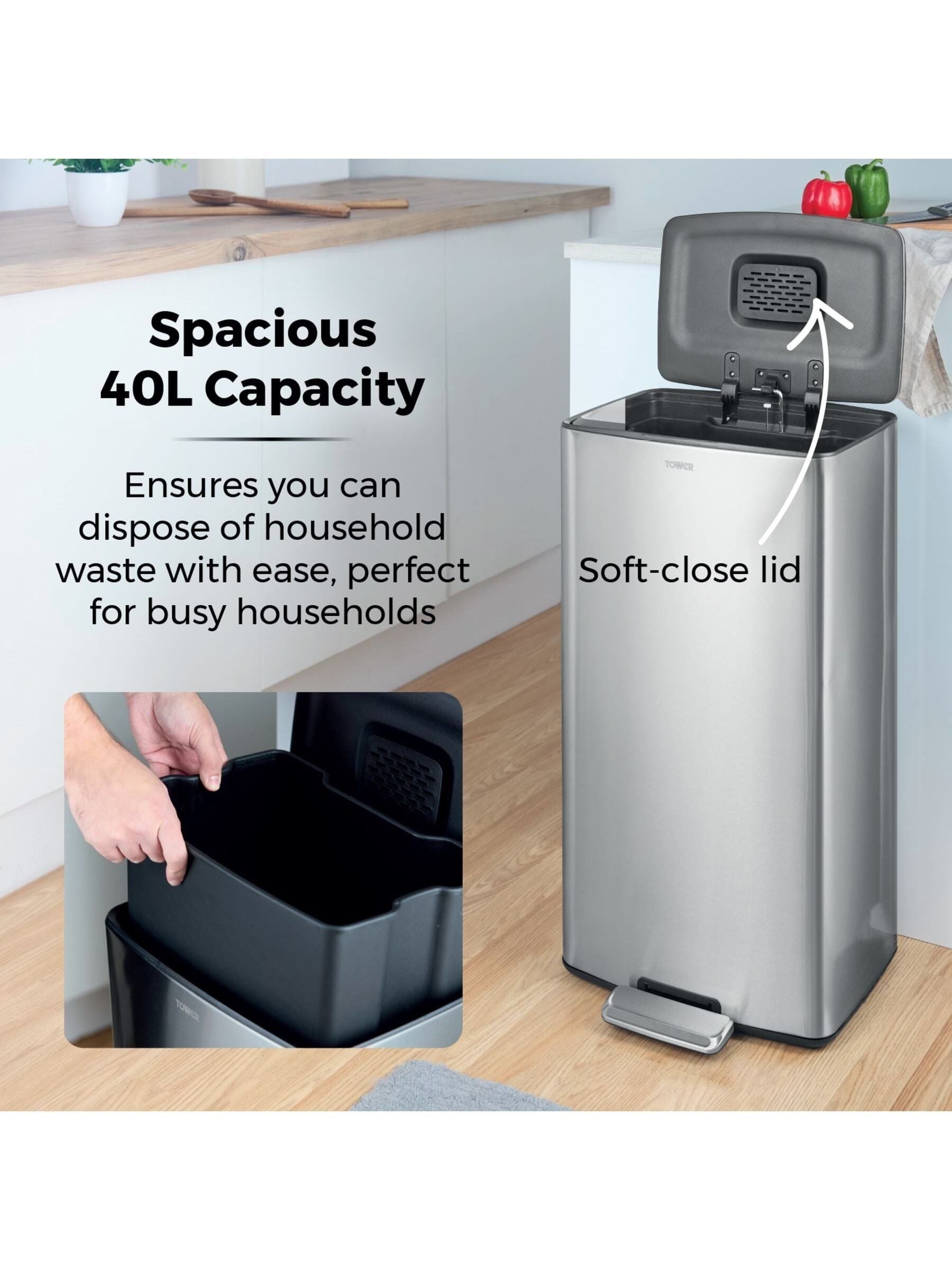 Tower stainless steel rectangular pedal bin 40L, UK version