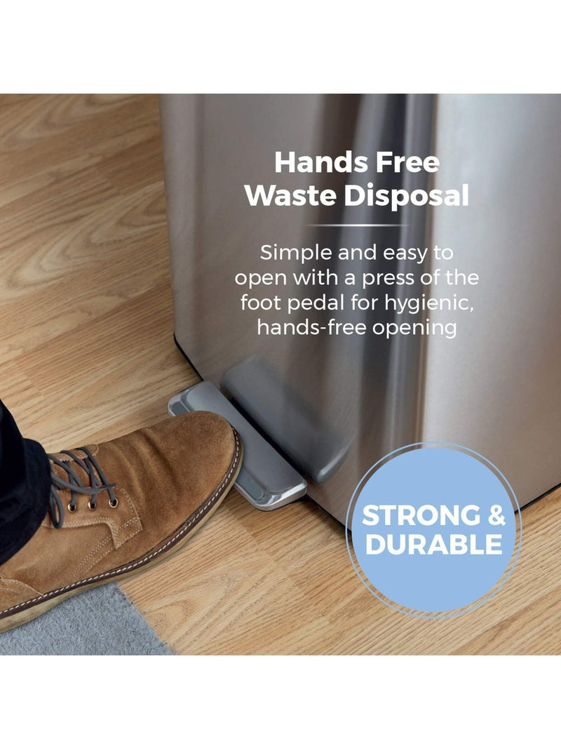Tower stainless steel rectangular pedal bin 40L, UK version