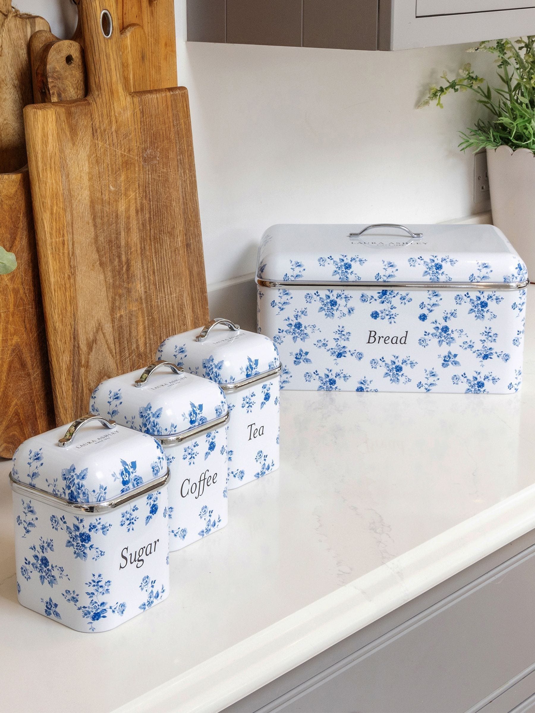 Laura Ashley China Rose bread bin stainless steel, UK version