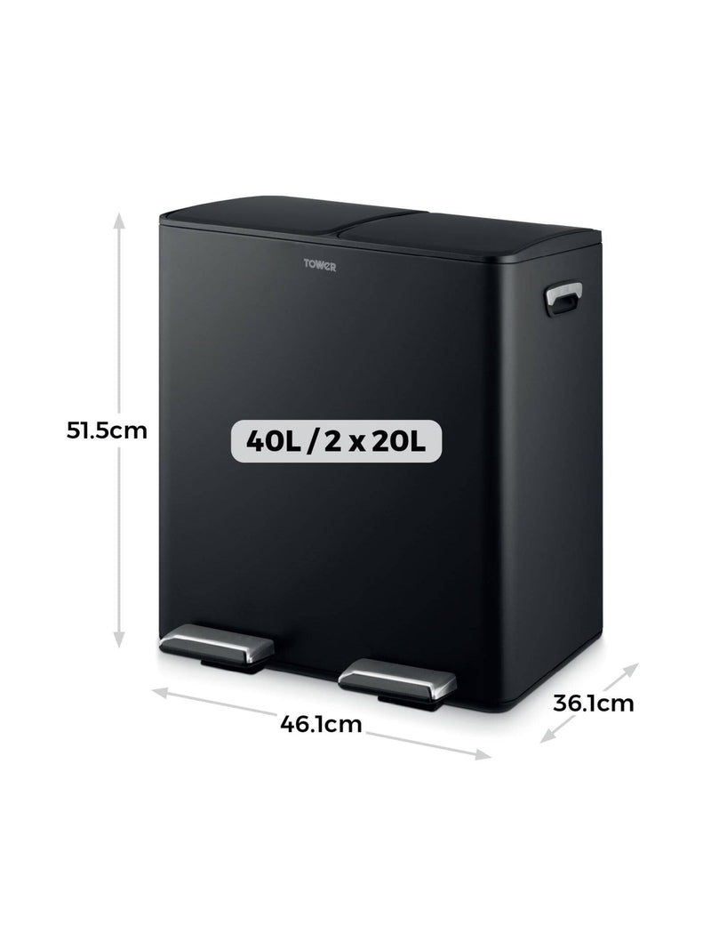 Tower black 40L pedal bin (British brand)