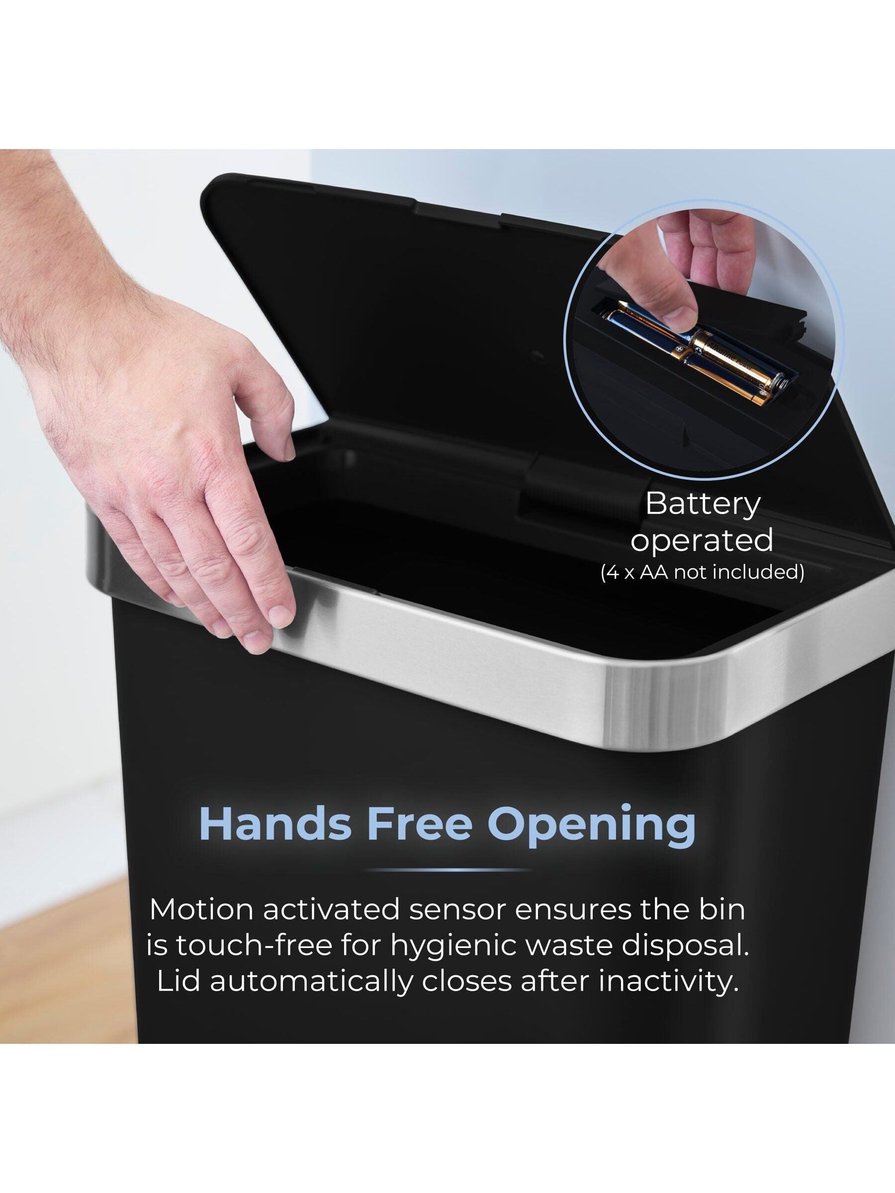 Tower Black Rectangular Sensor Bin 50L - British product