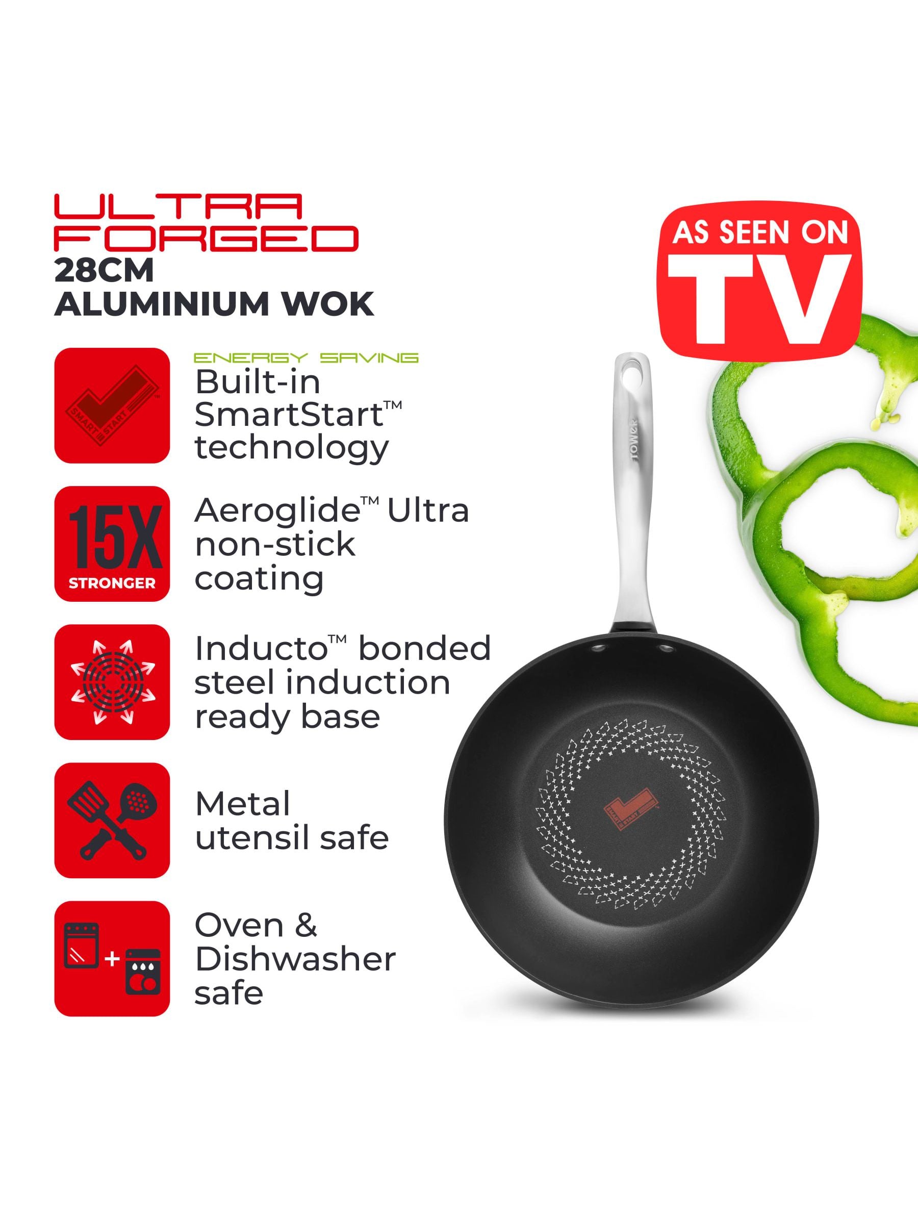 Tower Black Smart Start Ultra Forged 28cm wok (British brand)