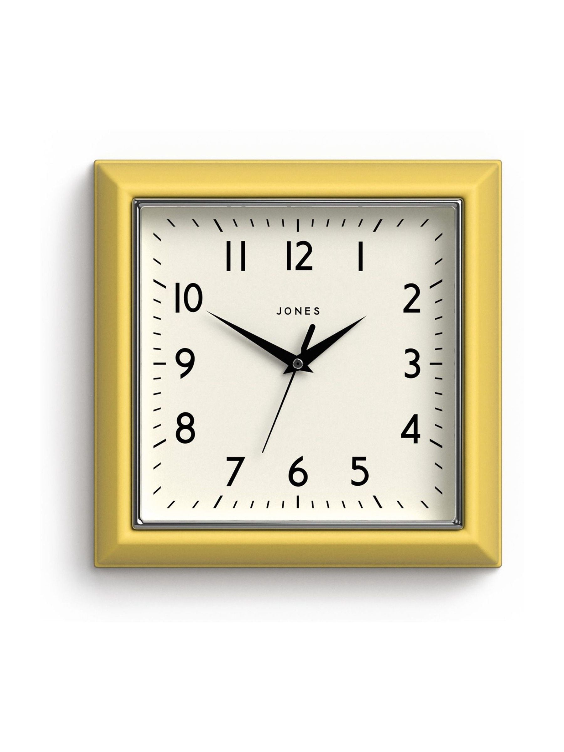 Jones Clocks Yellow A Retro Square Wall Clock, UK version