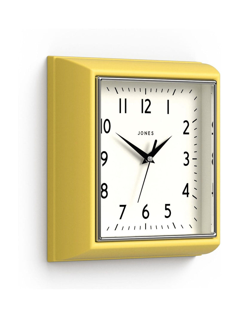 Jones Clocks Yellow A Retro Square Wall Clock, UK version