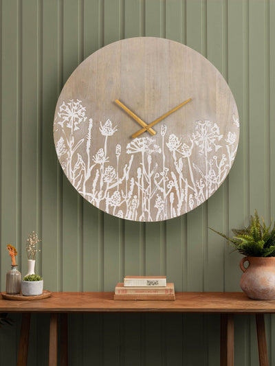 Next Voyage Maison Grey Fleur Et Faune Wooden Decorative Wall Clock 60cm- Buy online at McGrocer