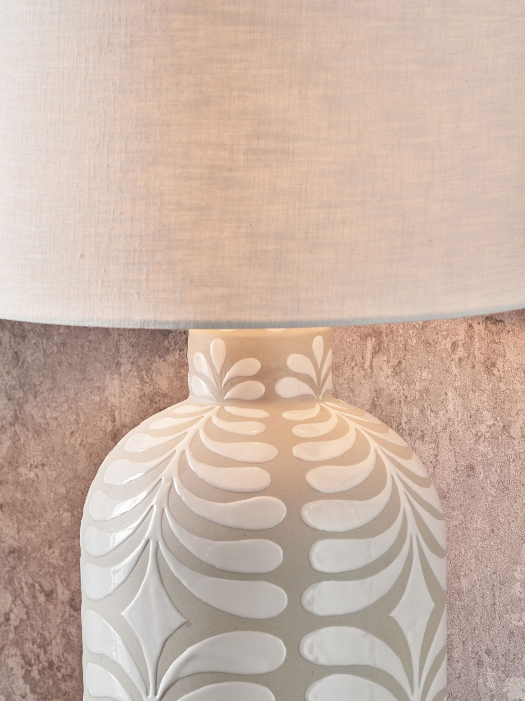 Ceramic table lamp in grey and white with Tania pattern - British product