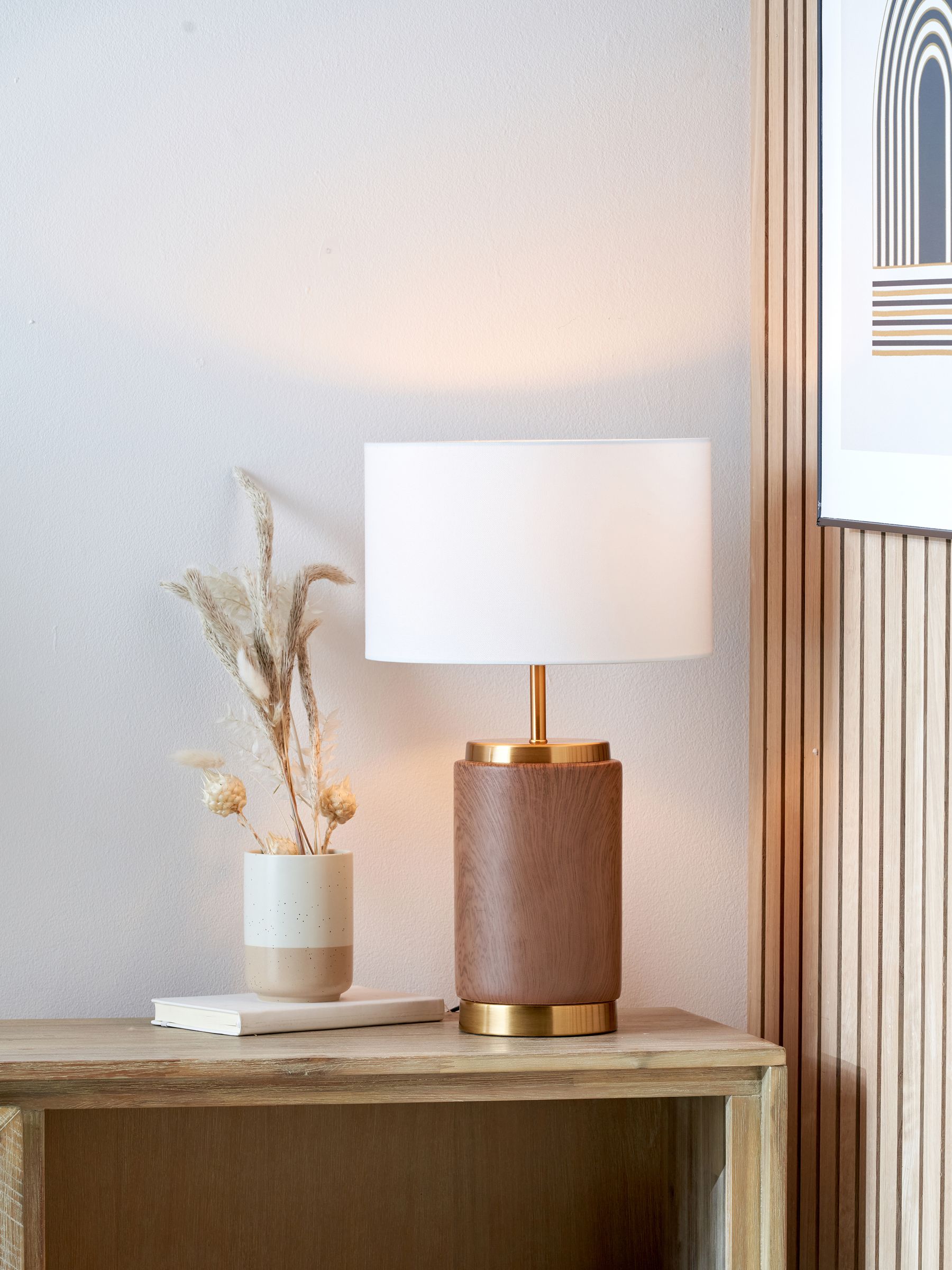 Pacific wood effect ceramic table lamp 48cm - British product
