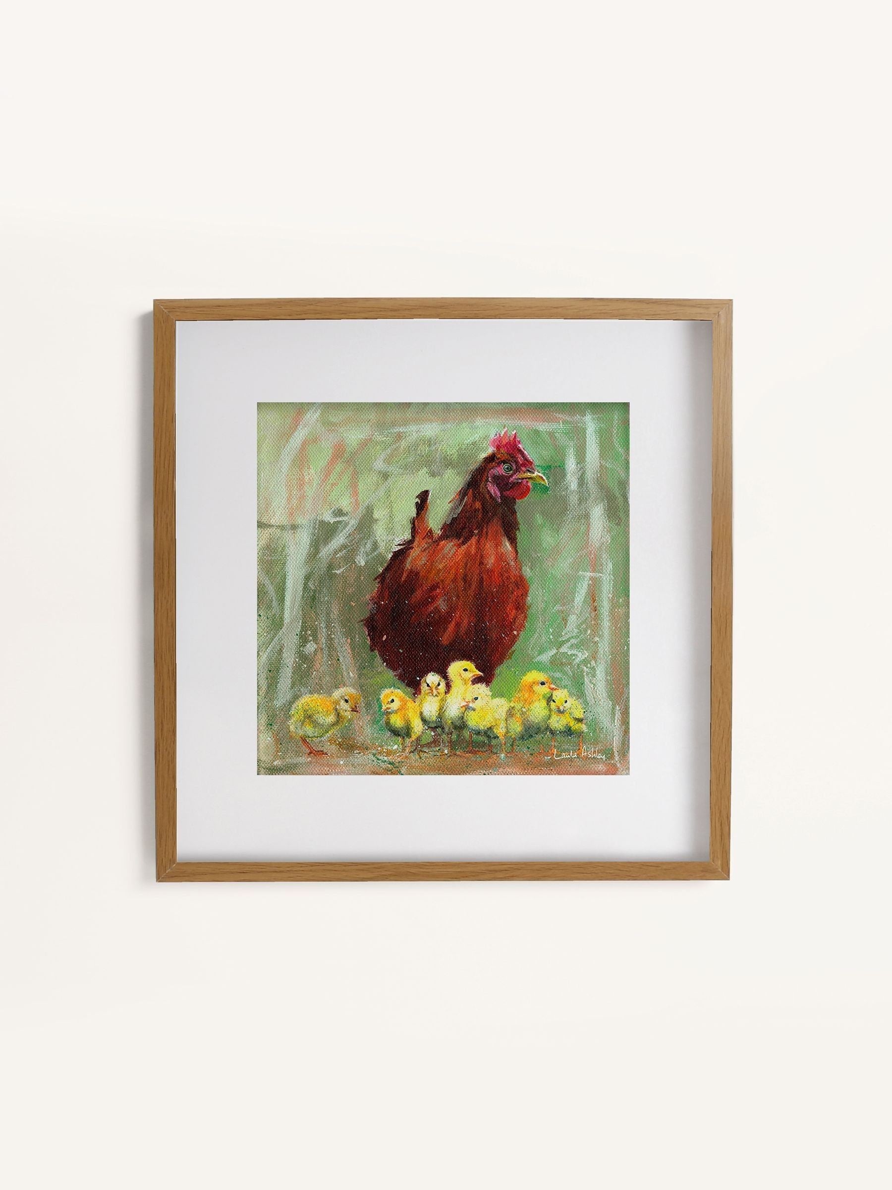 Laura Ashley green hen and chicks wall art frame, UK version