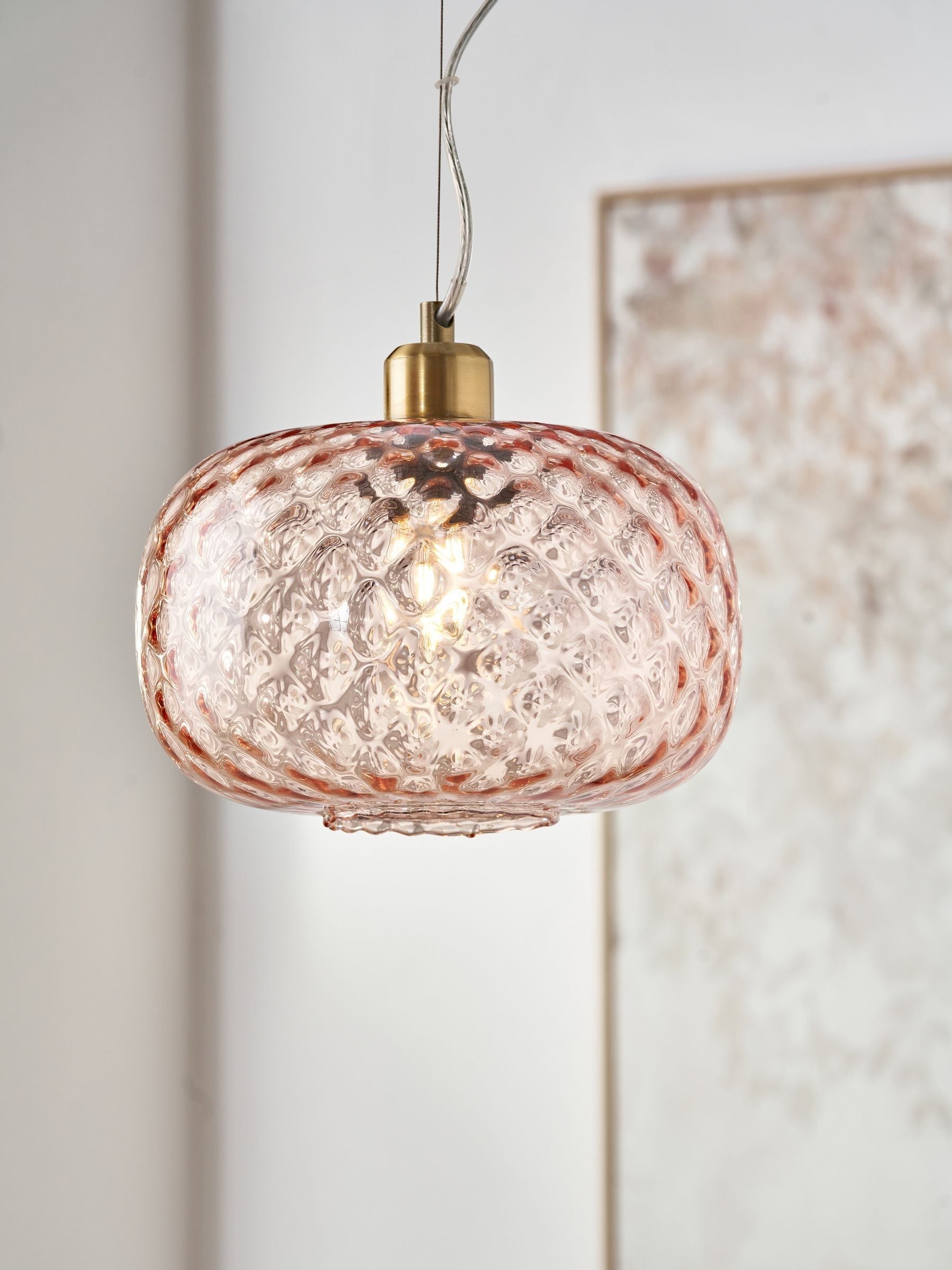 Rose pink textured glass oval ceiling light from a British brand